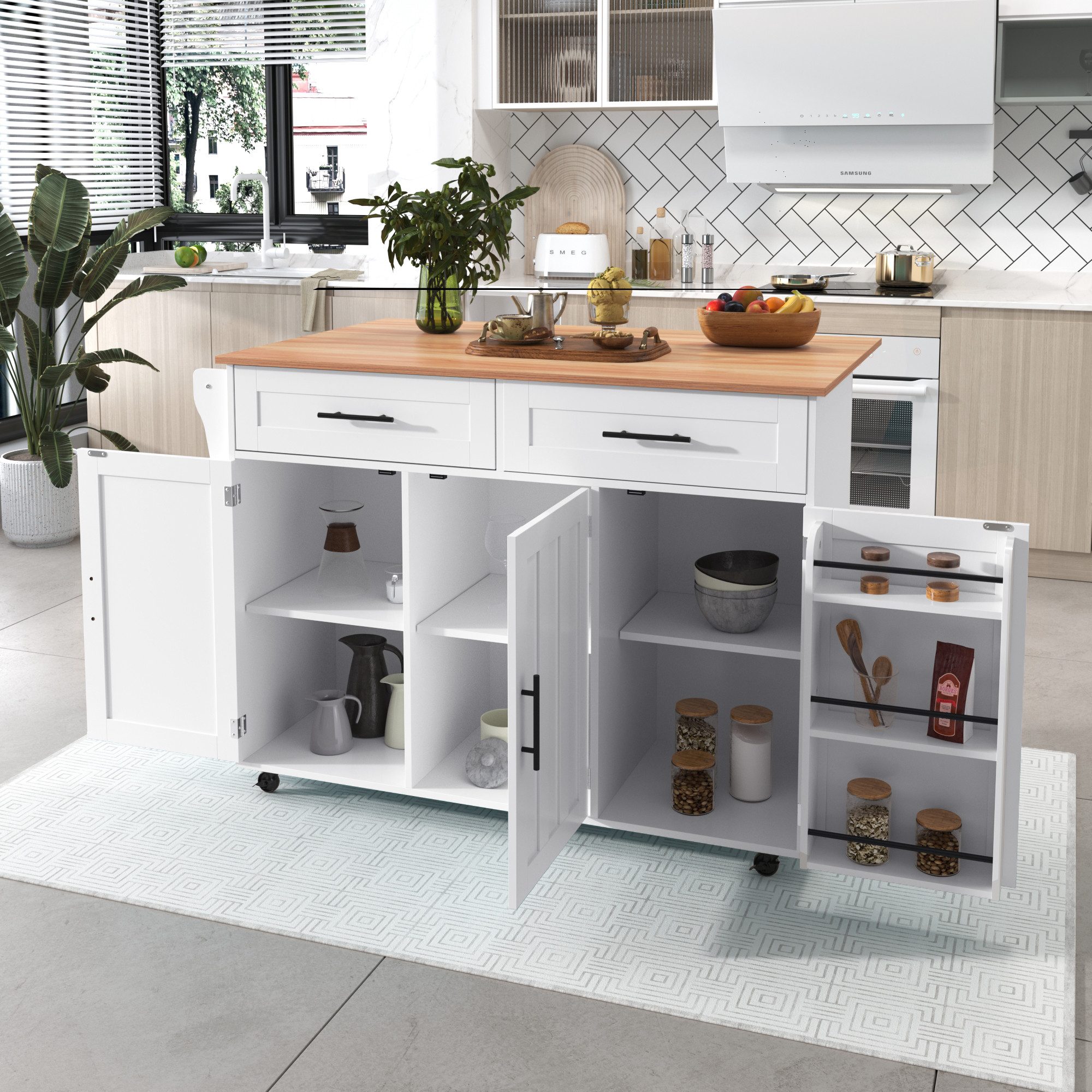 Sideboard mit klappbare Arbeitsplatte,Buffetschrank Kücheninsel mit Schubladen