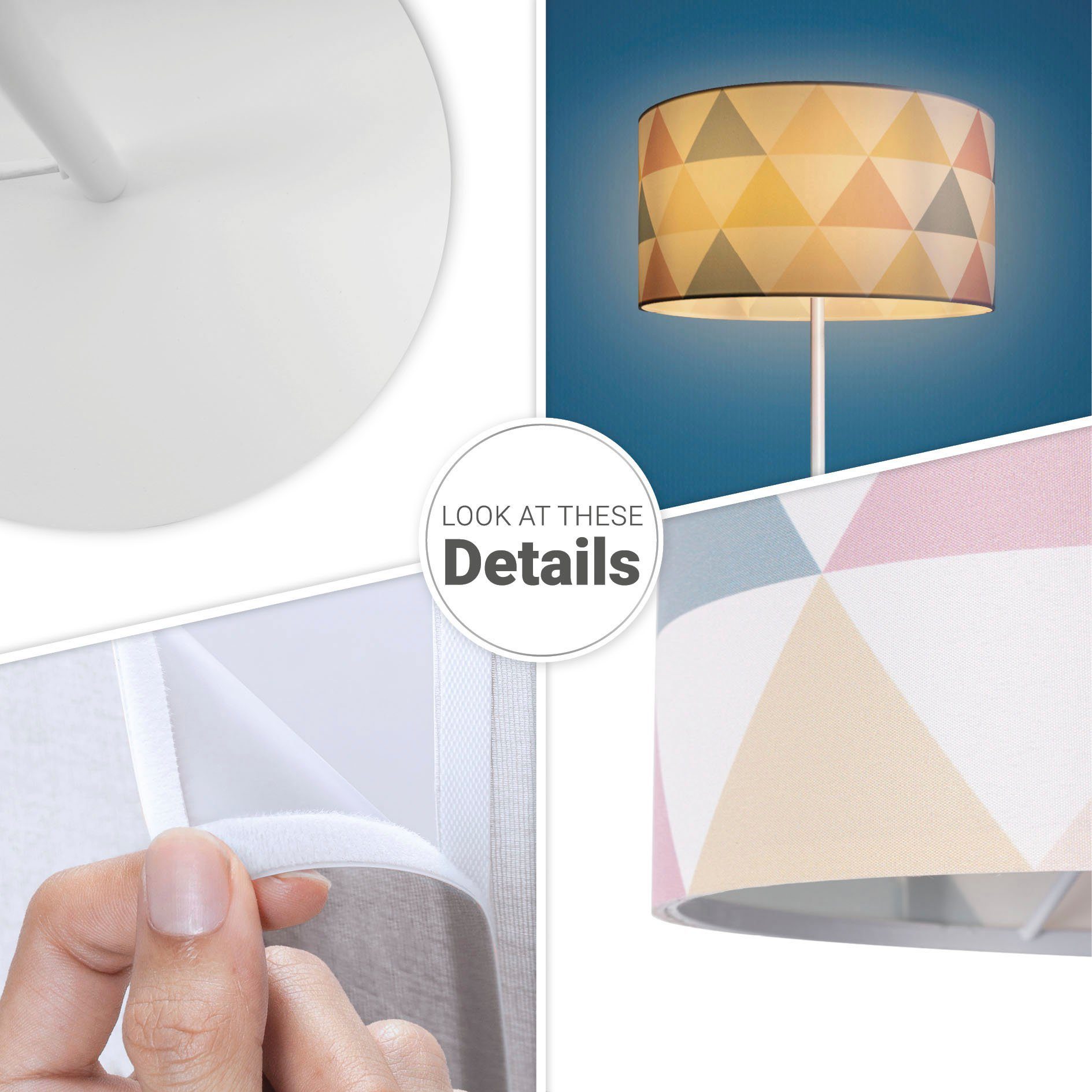Paco Home Stehlampe Luca Delta, ohne Leuchtmittel, Wohnzimmer Stoffschirm Dreieck Bunt Stehlampe Textil Standleuchte