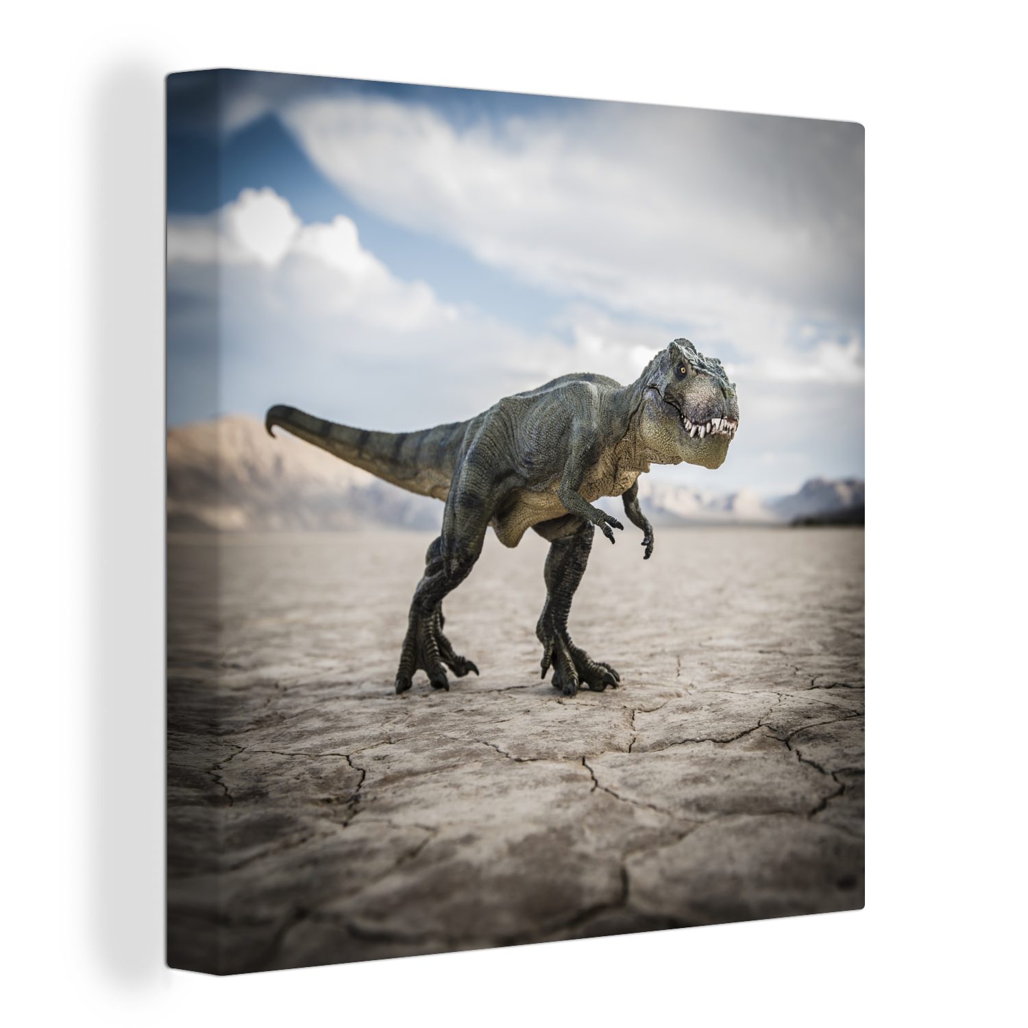 OneMillionCanvasses® Leinwandbild Dinosaurier - Steine - Sand, (1 St), Leinwand Bilder für Wohnzimmer Schlafzimmer