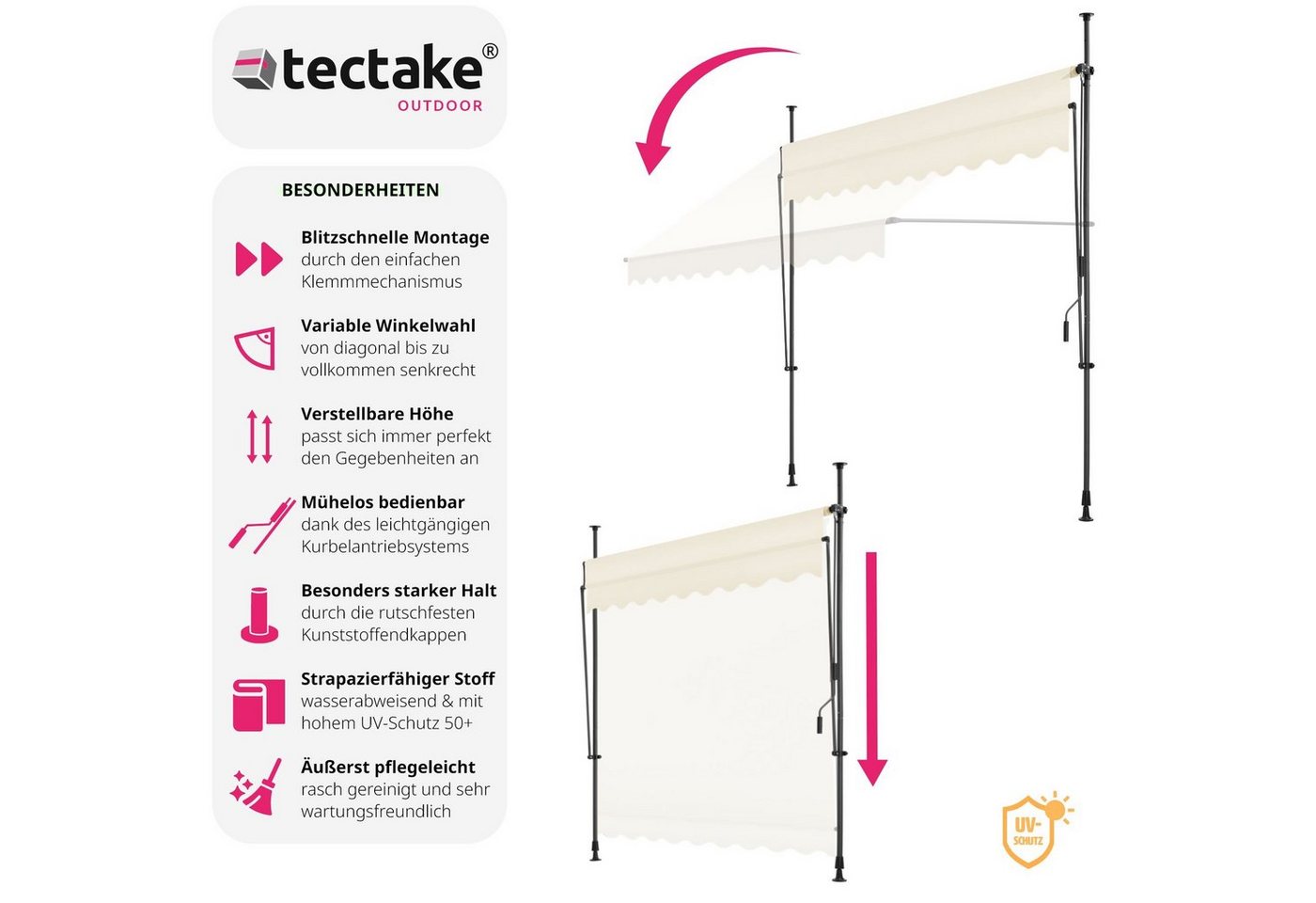 Thumbnail - tectake Klemm-Senkrechtmarkise Klemmmarkise mit Handkurbel