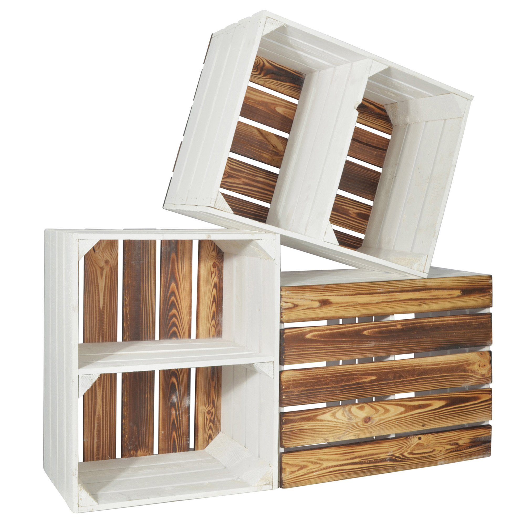 CHICCIE Holzkiste Kurzes Regal Weiß Geflammt günstig online kaufen