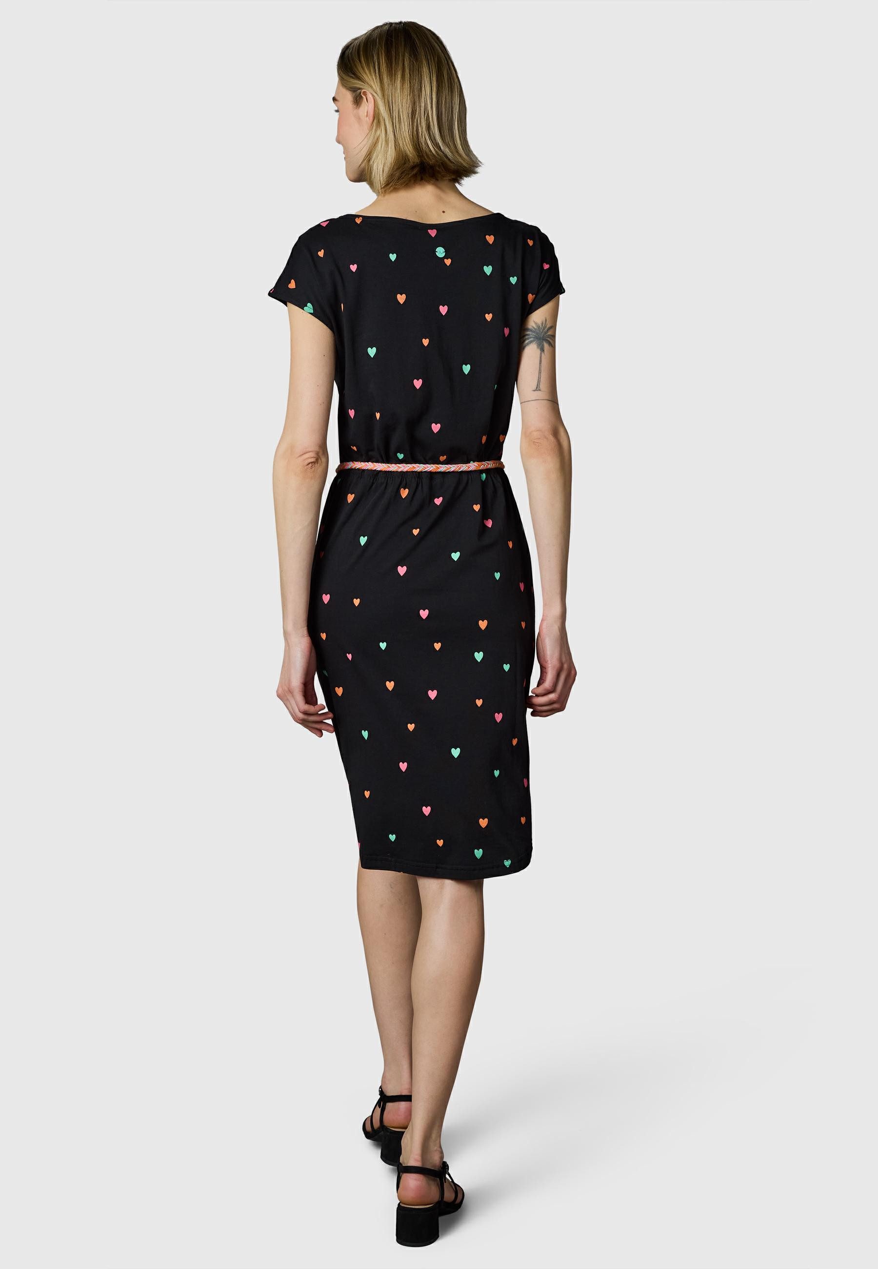 Ragwear Shirtkleid Lilithe Hearts YOUMODO Sommerkleid mit Herzchen-Print und Flechtgürtel