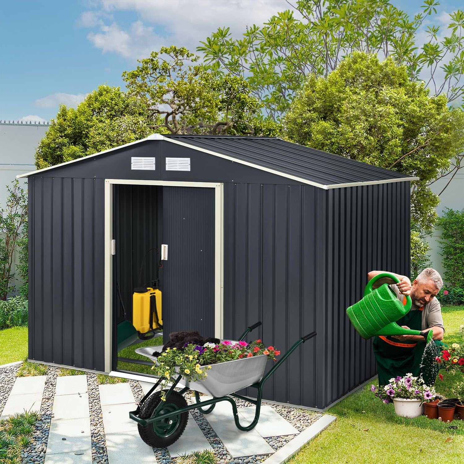 Juskys Metall Geräteschuppen Gerätehaus XL mit Satteldach in Anthrazit günstig online kaufen
