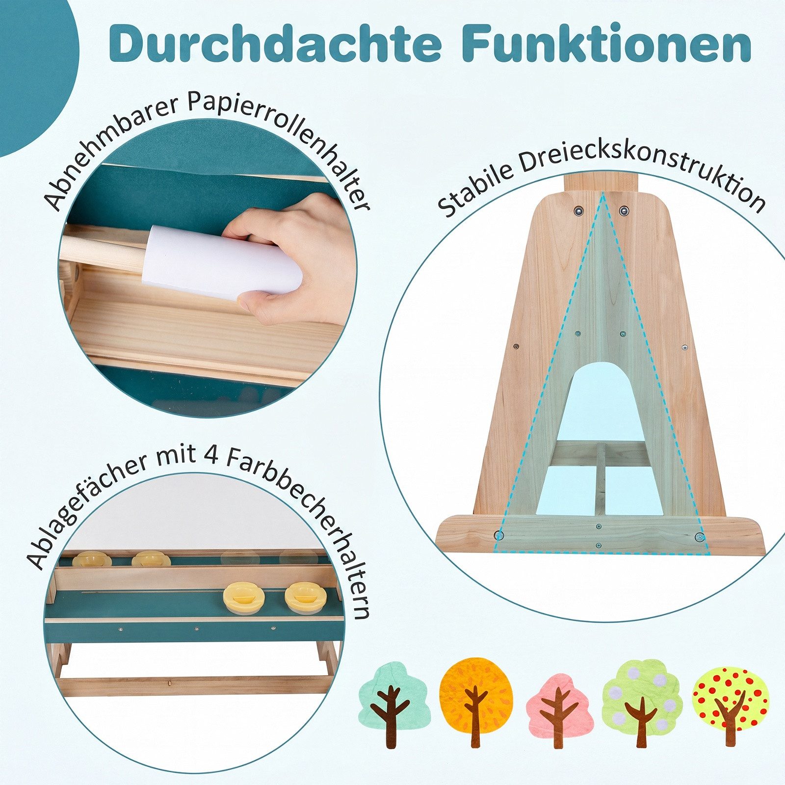 COSTWAY Standtafel, Staffelei für kinder mit Malplatte & Sonnendach