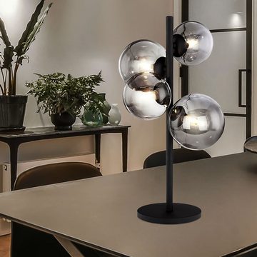 etc-shop LED Tischleuchte, Leuchtmittel inklusive, Warmweiß, Tischlampe Tischleuchte Nachttischlampe schwarz Glaskugel rauch LED