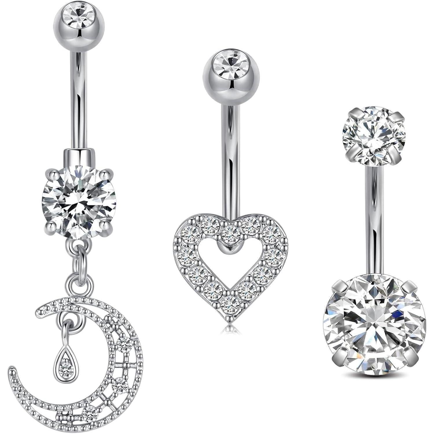 Bauchnabelpiercing Bauchnabelpiercing 14G 10mm Silber Gold Herz CZ Hypoallergen