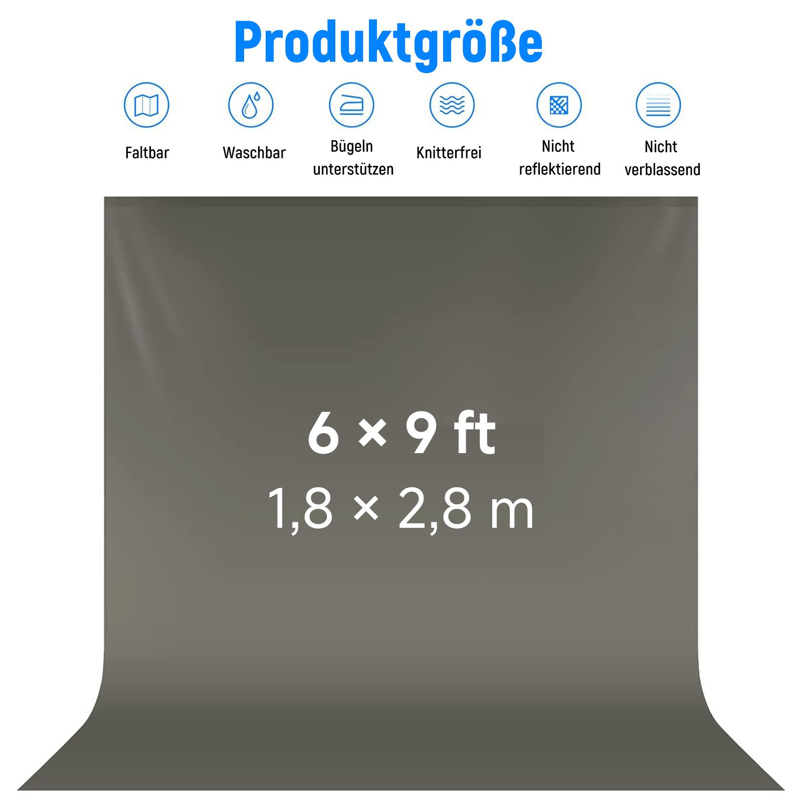 Neewer Hintergrundtuch BD-0609 Fotohintergrund 1.8x2.8m faltbar Grau 100% reine Musselin, zusammenklappbar