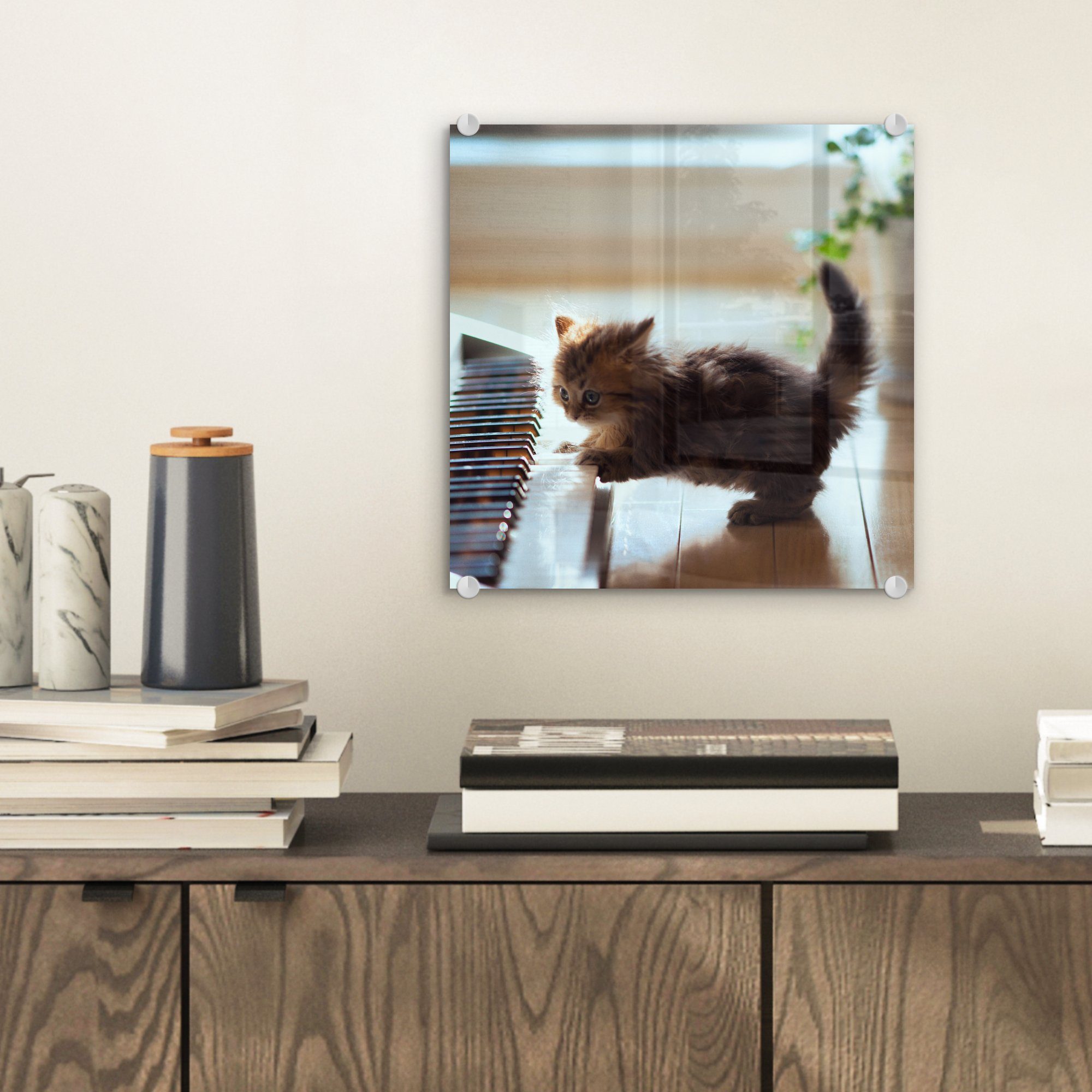 Katze Acrylglasbild Wandbild Foto Wanddekoration Glasbilder - Tier auf (1 St), - MuchoWow Bilder Glas Glas - - Kätzchen, auf -