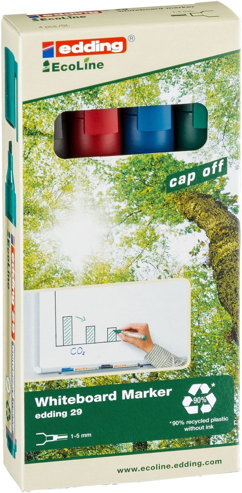 edding Whiteboard Marker Whiteboardmarker edding 29 EcoLine nachfüllbar 1-5mm schwarz, rot, bla