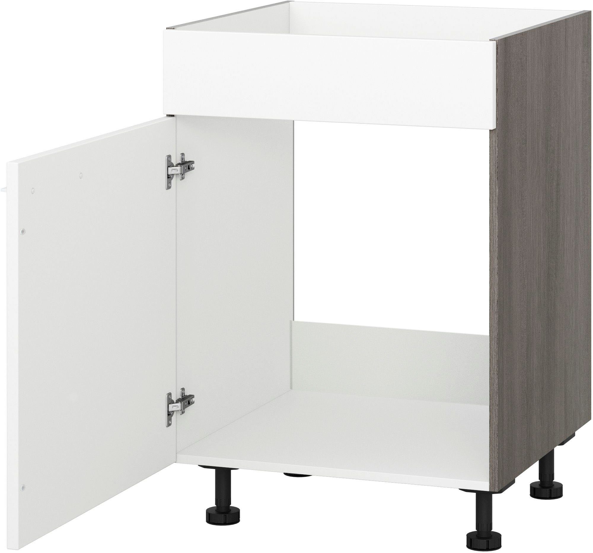 Express Küchen Spülenunterschrank Trea SPBL60 Breite 60 cm, Höhe 75 cm weiß/eichefarben grau | eichefarben grau