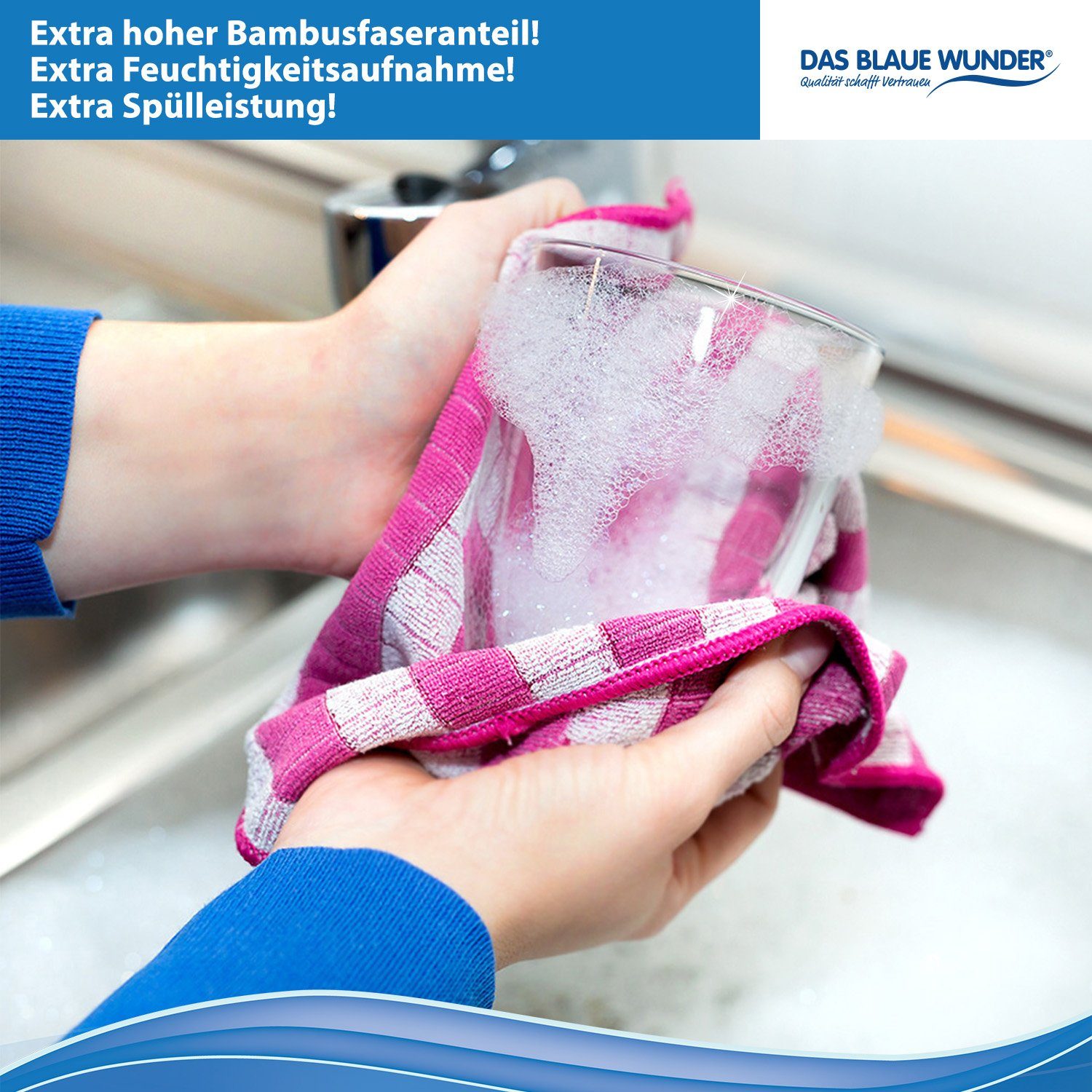 Spültuch Waschbar Spülen Blaue für Wunder® Küche 95°C bis Trocknen, Bambusfasern EXTRA und Haushalt, und Das aus