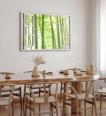Sinus Art Leinwandbild Wandbild 120x80cm Fensterbild Bambus Bambuswald Asien Grün Natur, (1 St)