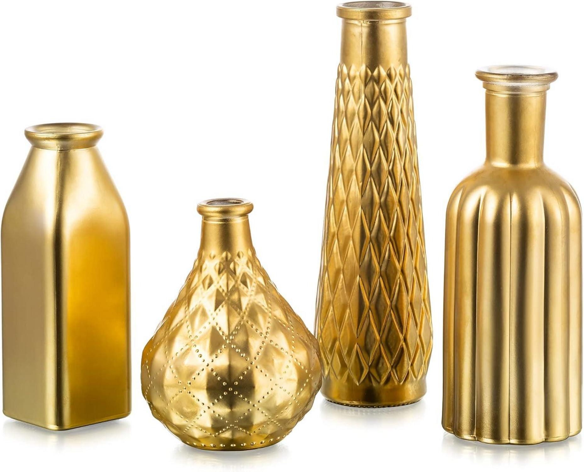 Gläser-Set Blumenvase Glas Vase Gold 4er Set Vasen Vintage Klein Home Party