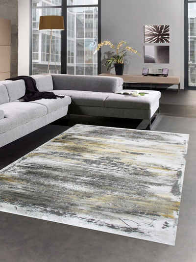 Teppich Teppich Design mit Glanzfasern grau senfgelb gemustert, Carpetia, rechteckig, Höhe: 12 mm