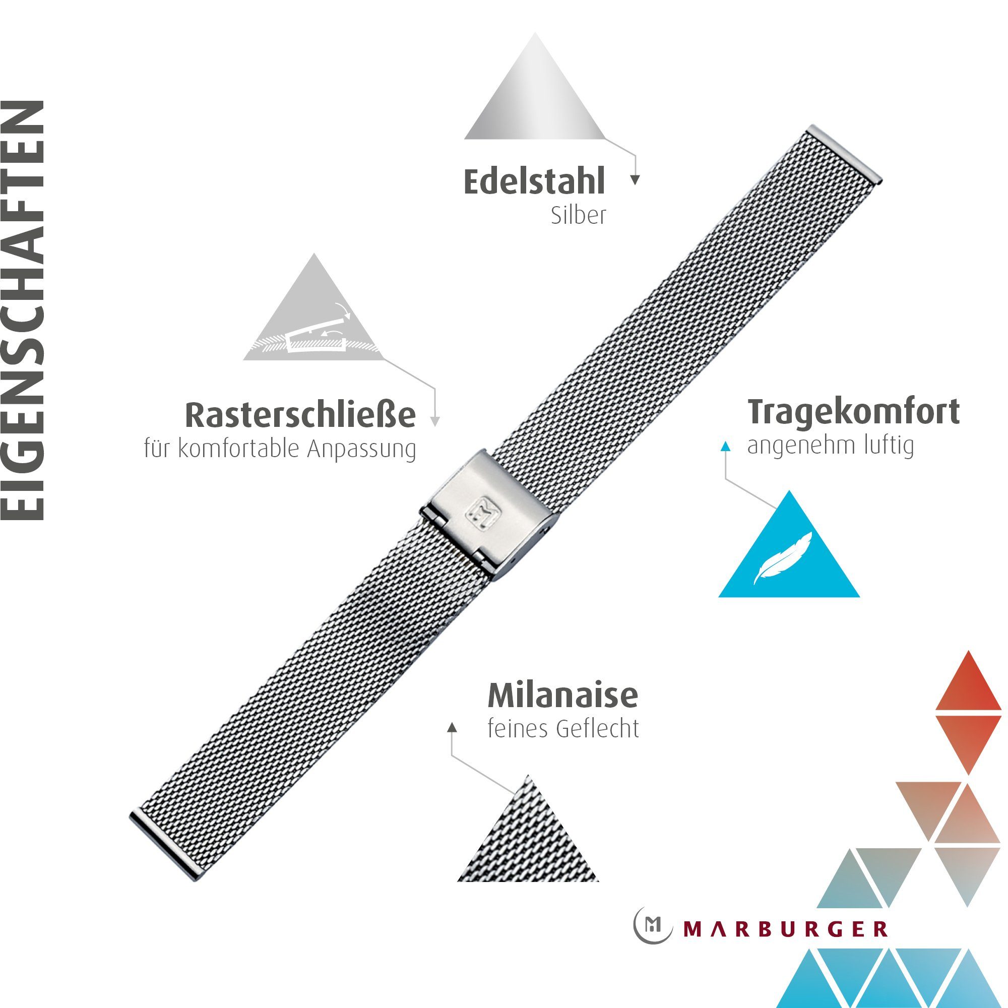MARBURGER Uhrenarmband 16mm Edelstahl Silber Milanaise günstig online kaufen