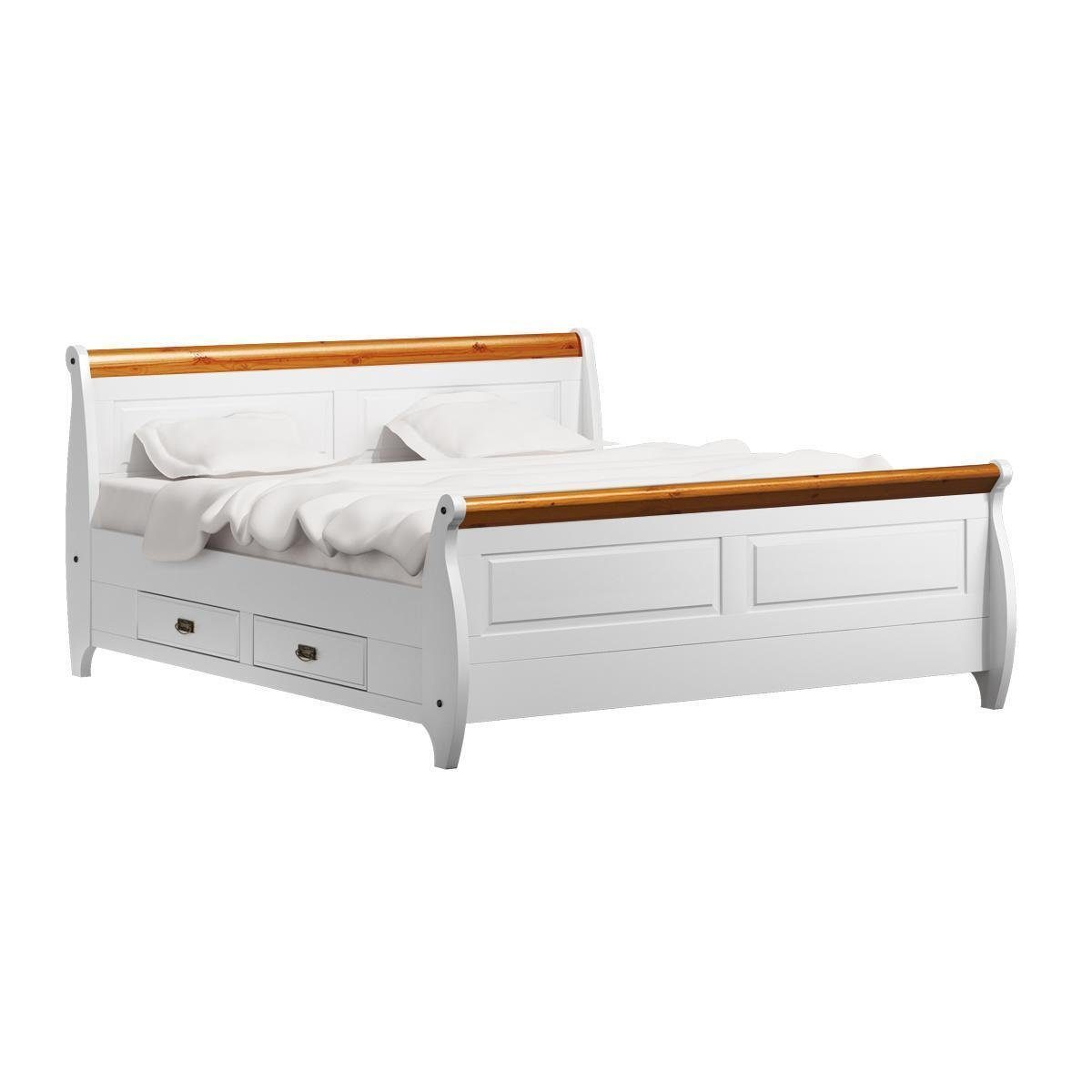 JVmoebel Bett Luxus Bett Doppelbett Landhaus Stil Doppelbetten Weiß Bauern Betten | Bettgestelle