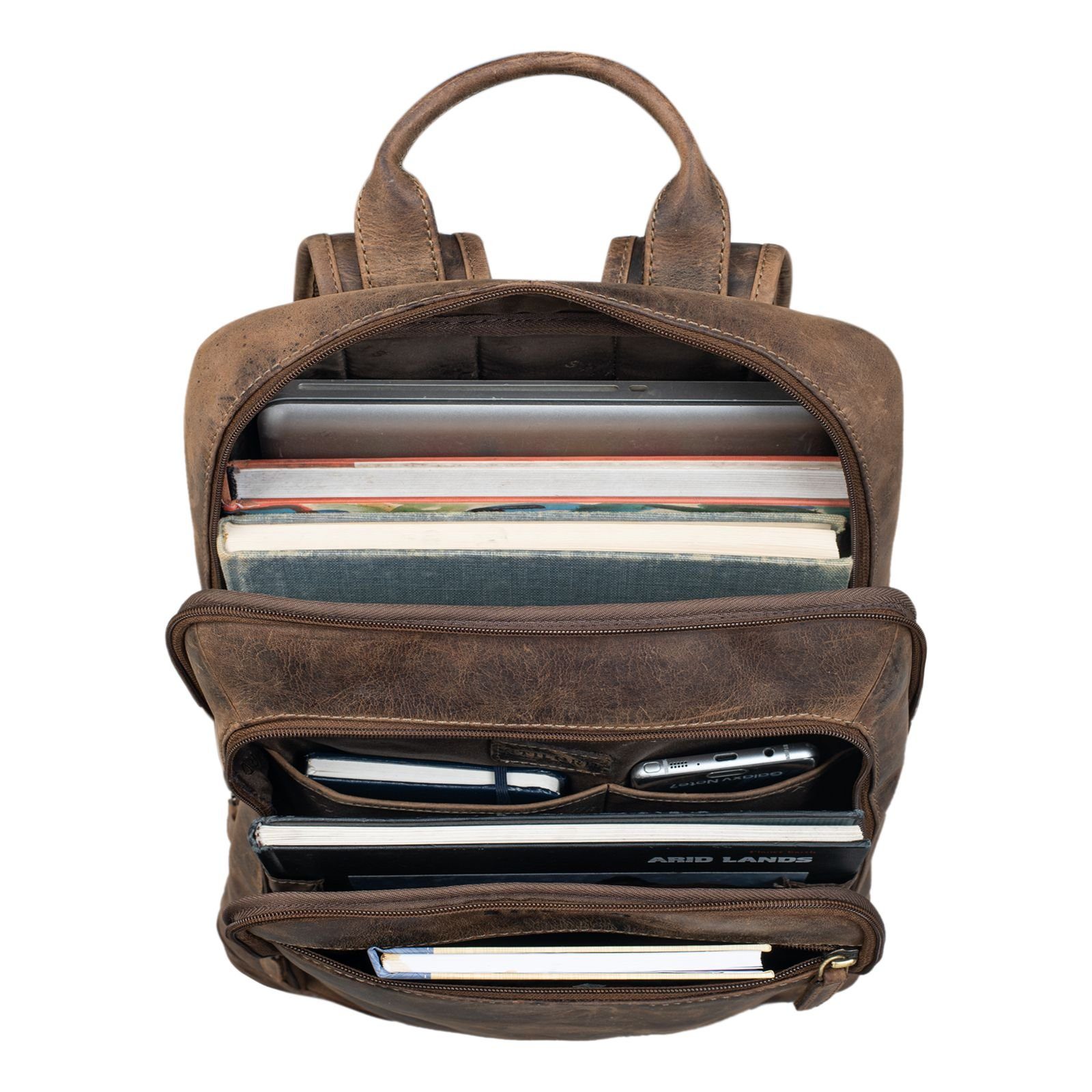 STILORD Notebook-Rucksack "Watson" Laptop Rucksack - 15.6 braun Zoll Leder calais