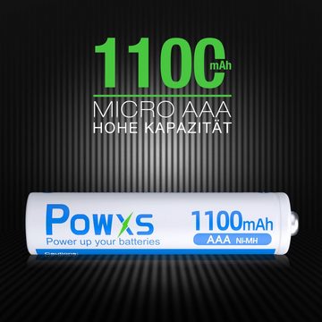 POWXS AAA Wiederaufladbar Batterien 1100mAh,Micro AAA Akku 1,2V NiMH Akku