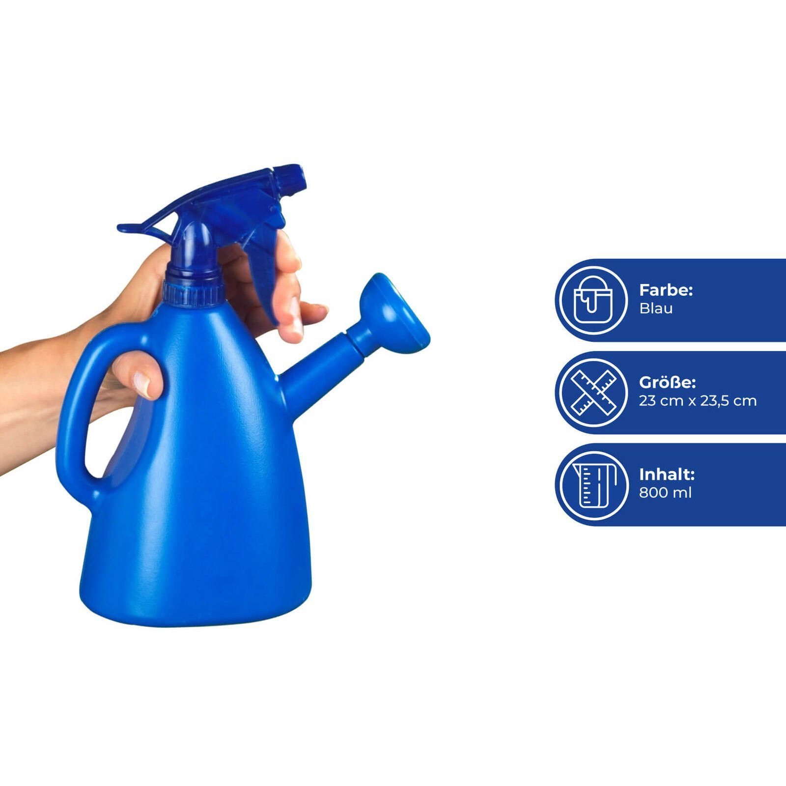 WENKO Gießkanne 2in1 Giesskanne und Pflanzensprüher Blumengießkanne Sprühflasche (1-tlg), 800ml Inkl. Brausekopf und 2 Sprühkopf-Verlängerungen