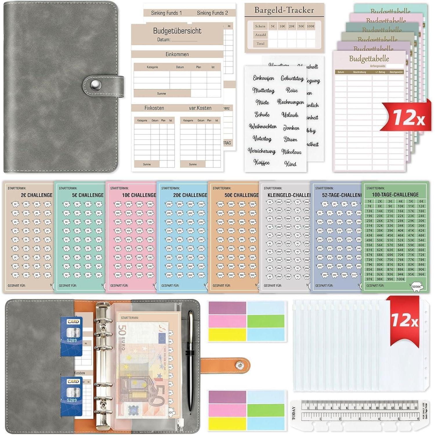 LuxusKollektion Ringbuchmappe Budget Planner Deutsch mit 8 Sparchallenges A6 Haushaltsbuch