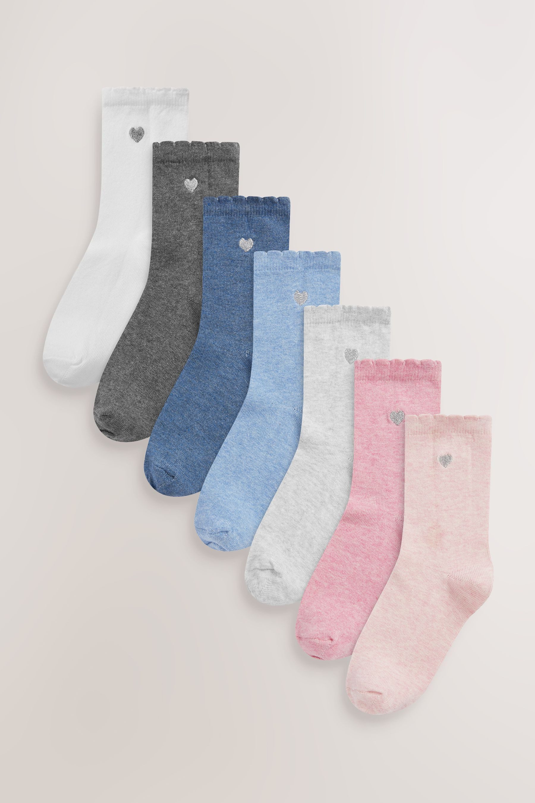 Next Kurzsocken Socken mit Baumwolle und Herzstickerei, 7er-Pack (7-Paar)