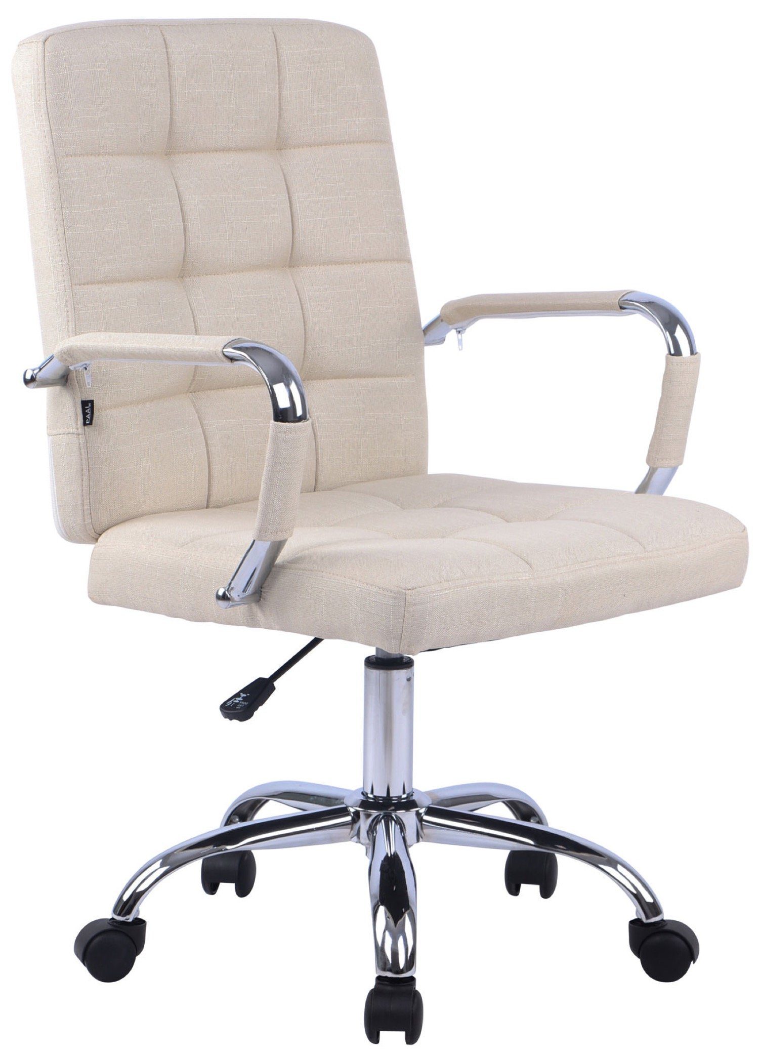 TPFLiving Bürostuhl Deal V1 mit bequemer Rückenlehne - höhenverstellbar und 360° drehbar (Schreibtischstuhl, Drehstuhl, Chefsessel, Bürostuhl XXL), Gestell: Metall chrom - Sitzfläche: Stoff creme