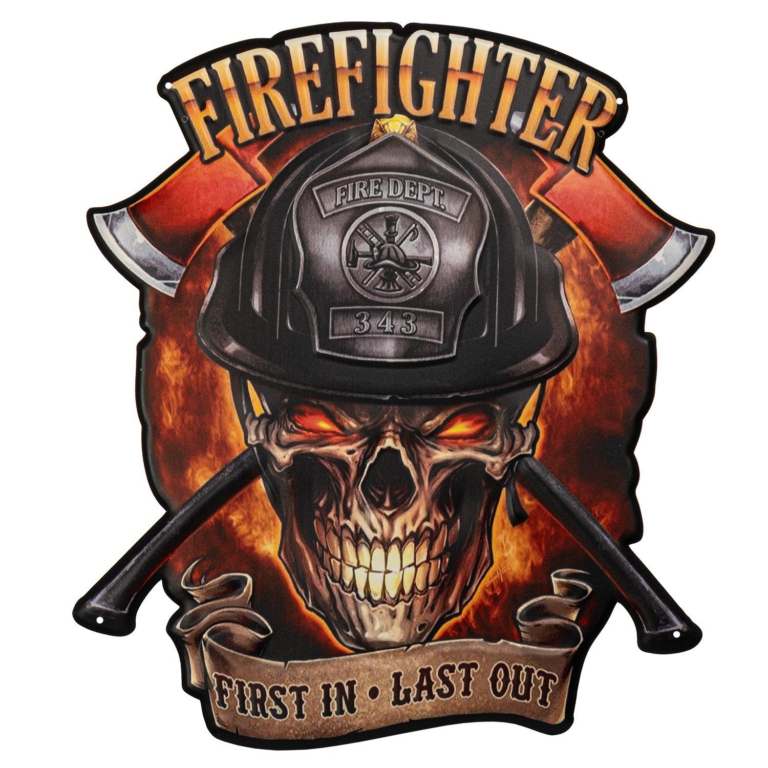 Moritz Metallschild Feuerwehr Firefighter Totenkopf Fire Deptartment, Vintage Retro Deko Schild Metallschild Wandbild Schild