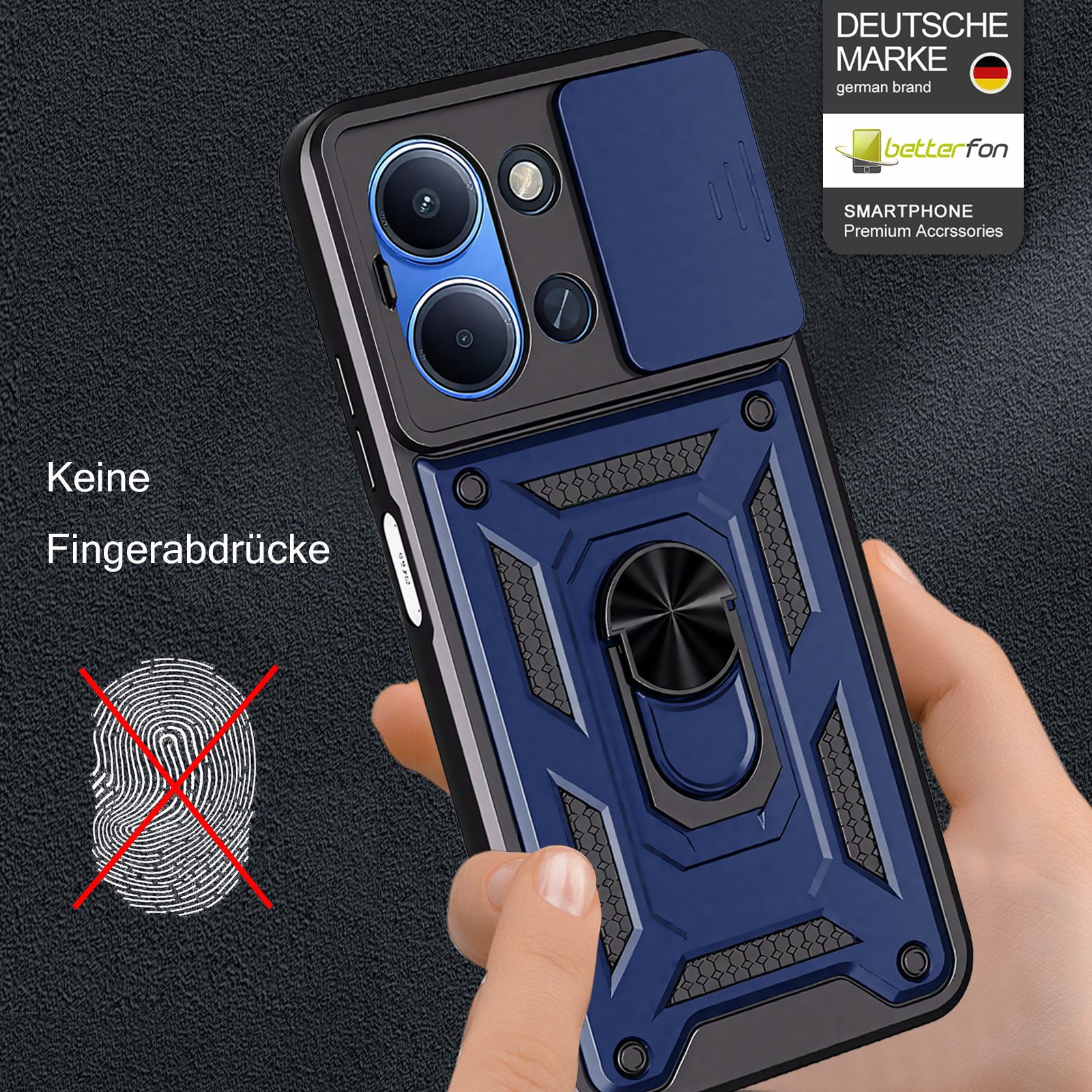 betterfon Handyhülle Panzerhülle für Xiaomi Redmi 15C mit Kameraschutz & Ringhalter, Outdoorhülle mit Smartstand und Silikonkern