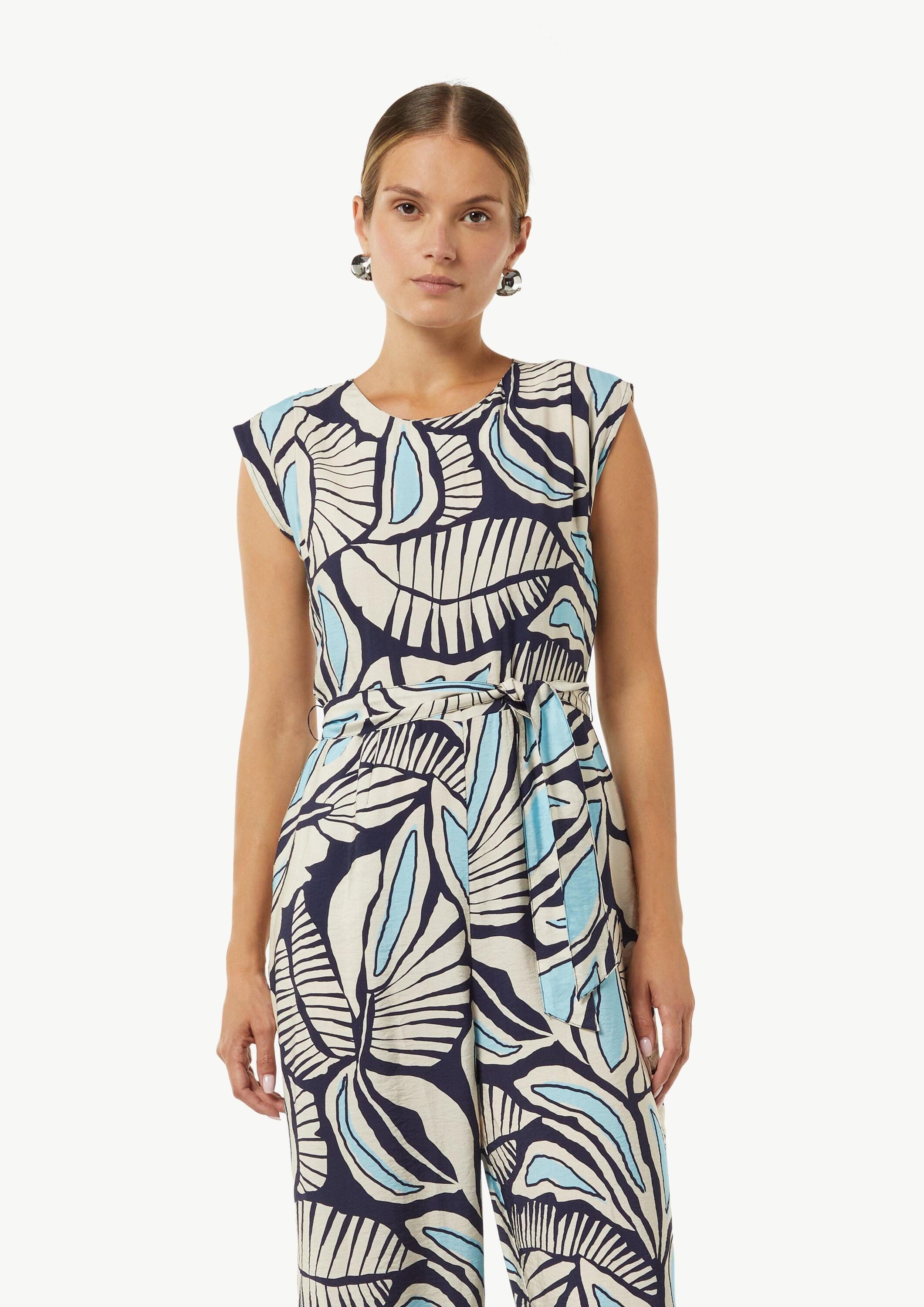 comma Jumpsuit Overall Gemusterter Overall mit Bindegürtel und Faltendetail günstig online kaufen