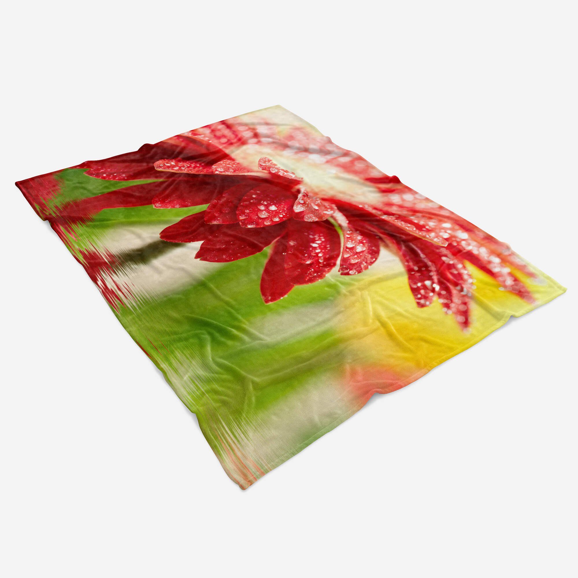 Art Sinus (1-St), Fotomotiv Strandhandtuch Rote Saunatuch Handtücher Handtuch W, mit Blume Blüte Handtuch Kuscheldecke Baumwolle-Polyester-Mix