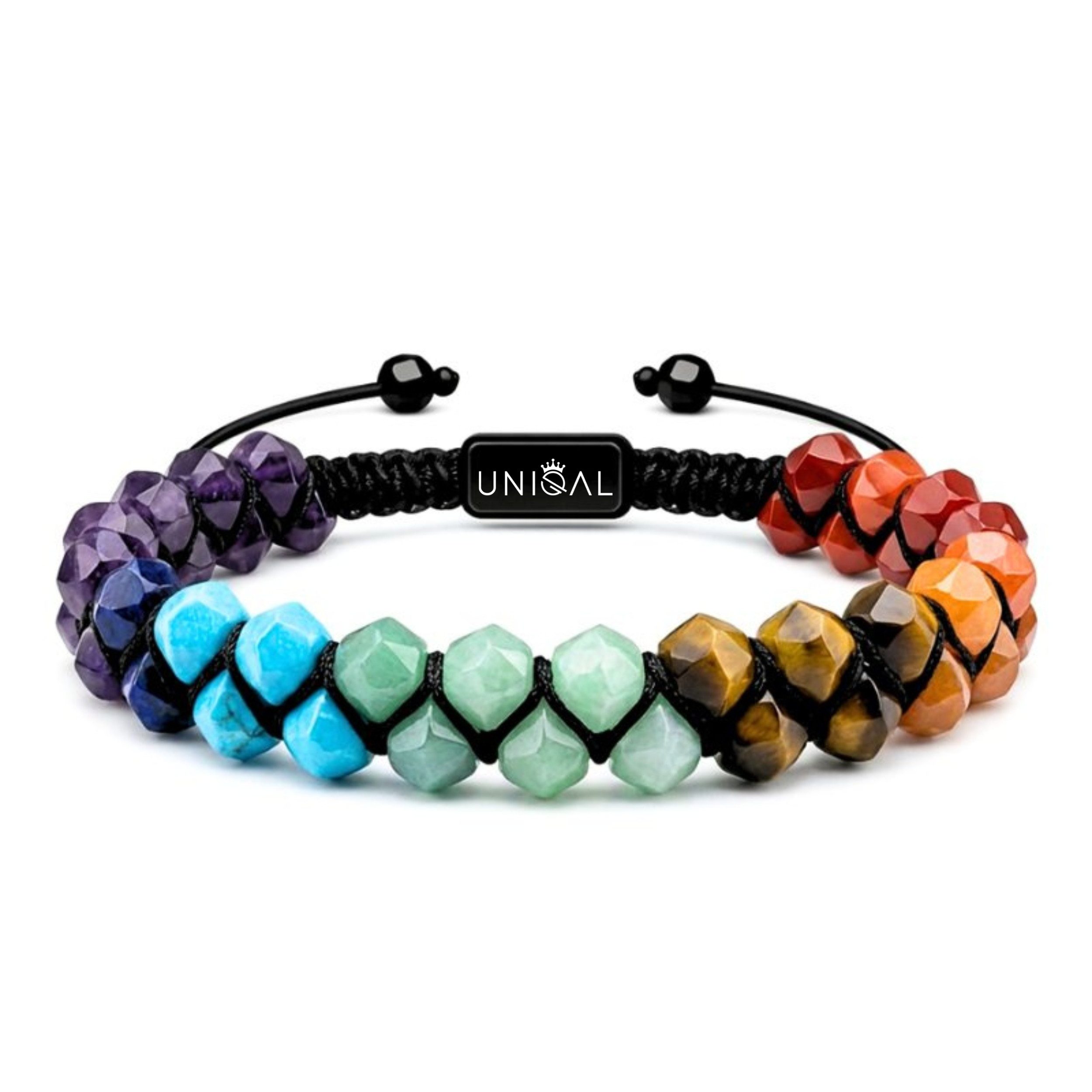 UNIQAL.de Perlenarmband Naturstein Turmalin facettiert (Unisex-Armband mit verstellbarer Makramé-Schließe, Echte Steinperlen, präzise geschliffen, handgefertigt), Verkauf & Versand durch deutschen Händler