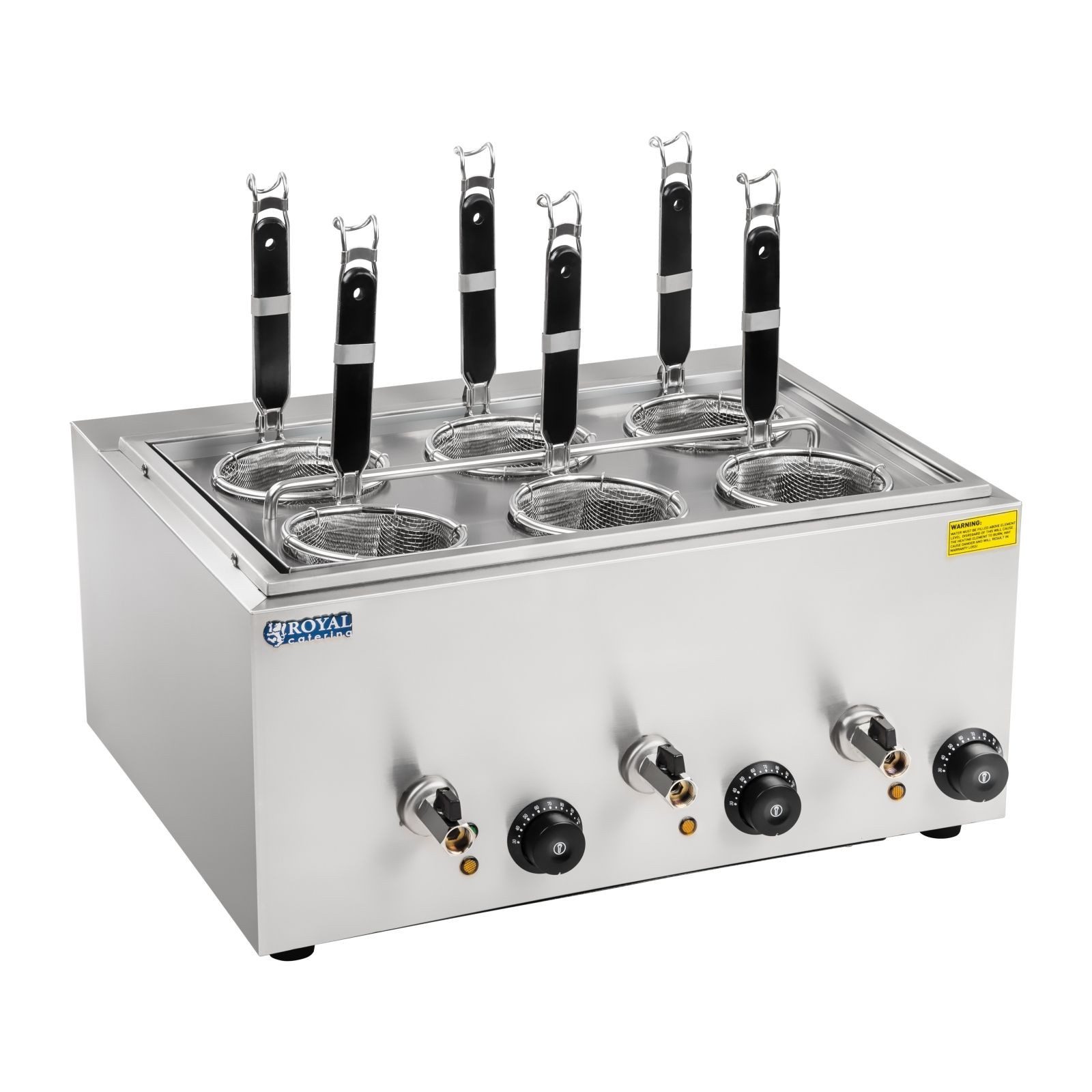 Royal Catering Spaghettitopf Nudelkocher 6 Körben je 0,5 kg Pastakocher Teigwarenkocher elektrisch, Edelstahl, verschiedene Größen