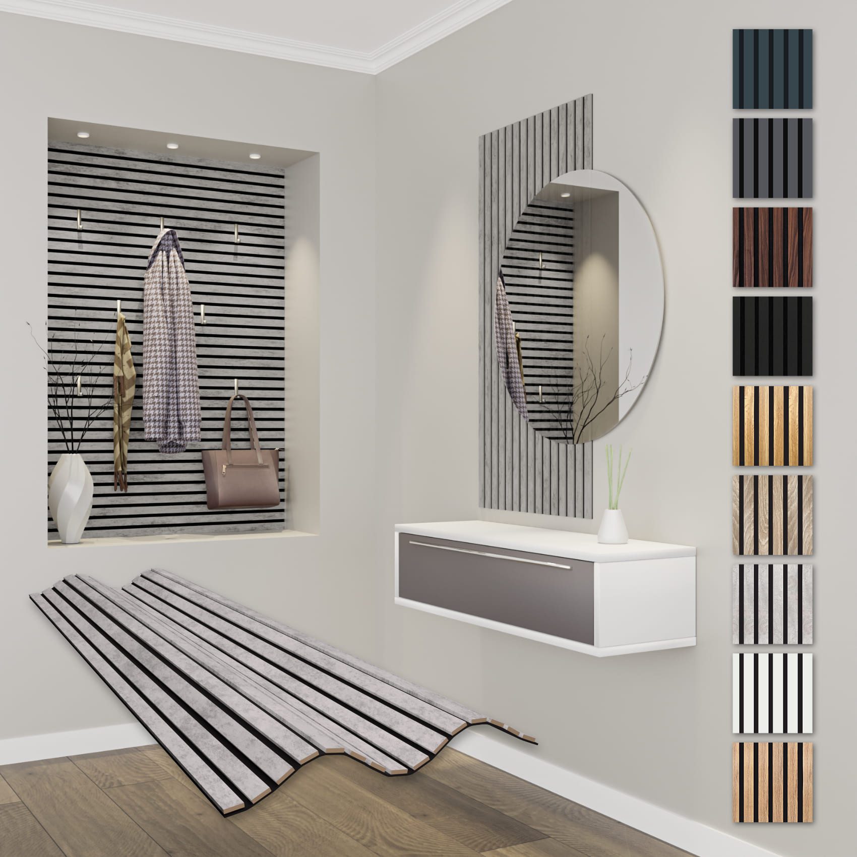 Hexim Wanddekoobjekt APF10 (Akustikpaneele 118x60cm Holz Comfort - flexible Holzpaneele Platten Lamellenwand MDF Wandpaneele Lamellenverkleidung Wandverkleidung schalldämmend 0.71m² Chicago Concrete)