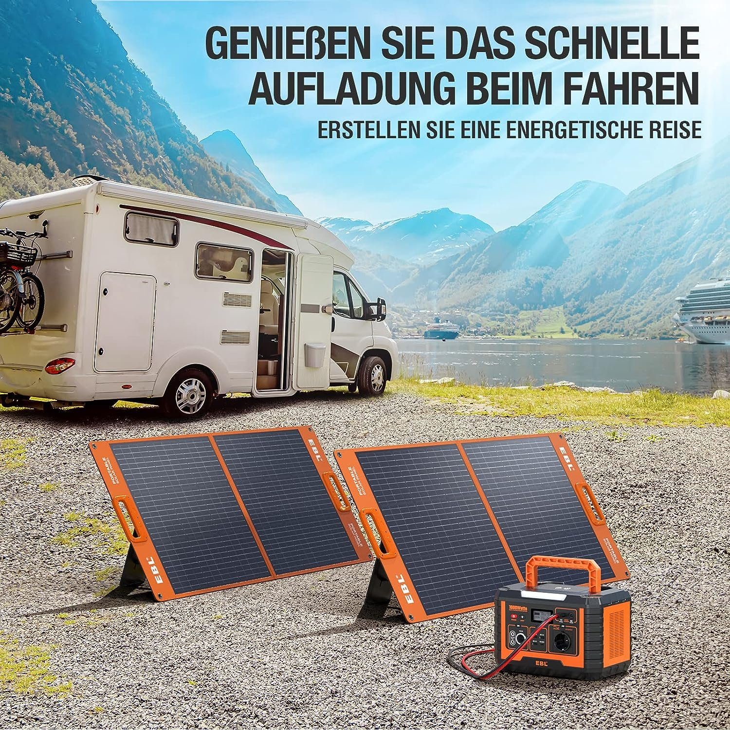 Powerstation, EBL Hause, Solarpanel in zu Tragbare 2x100W und Wohnmobil für Solargenerator kW, 1,00 Notfall 1000W Outdoor-Camping, (1-tlg), Stromerzeuger