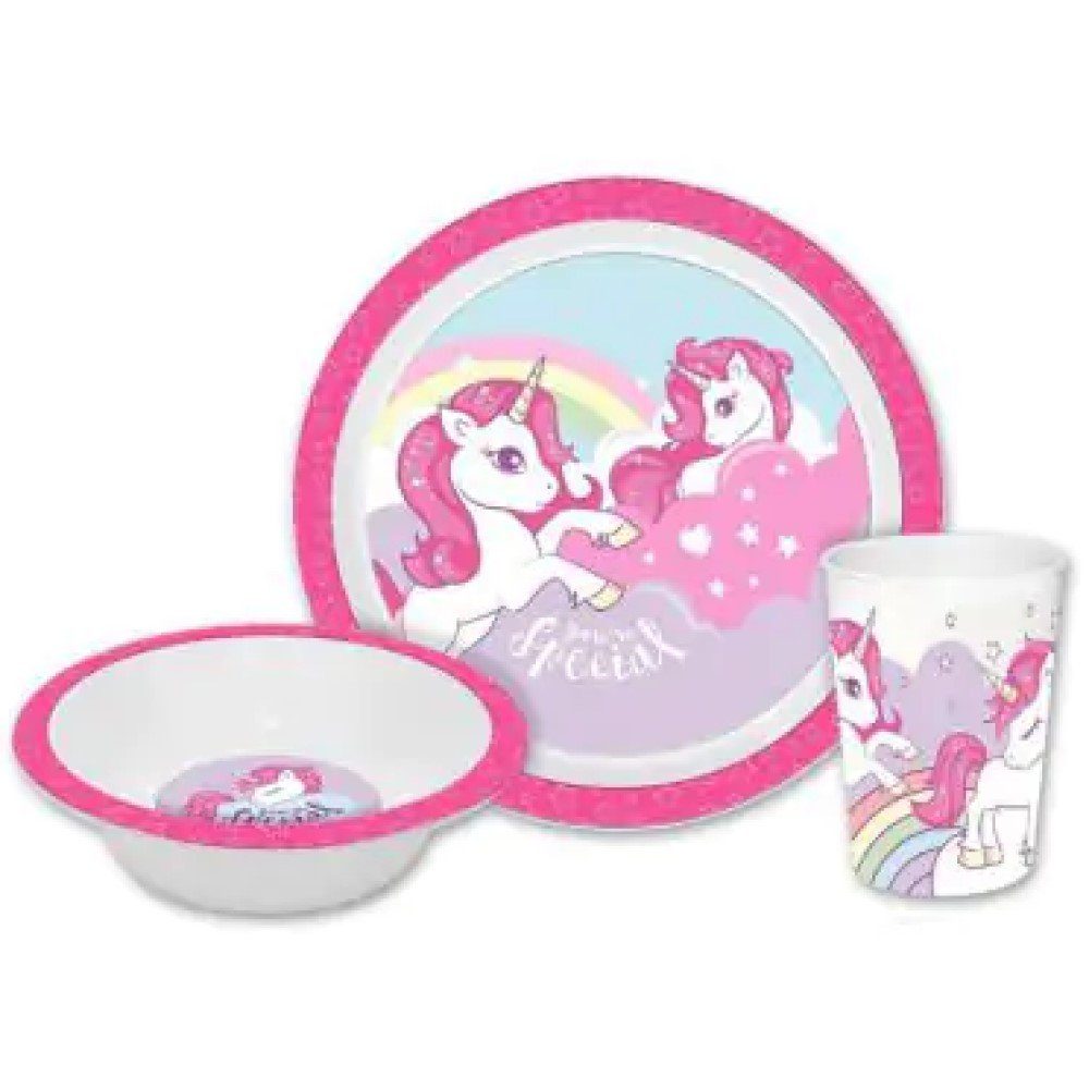 Teller Euroswan Einhorn Kids Kindergeschirr-Set Becher Geschirrset Schüssel