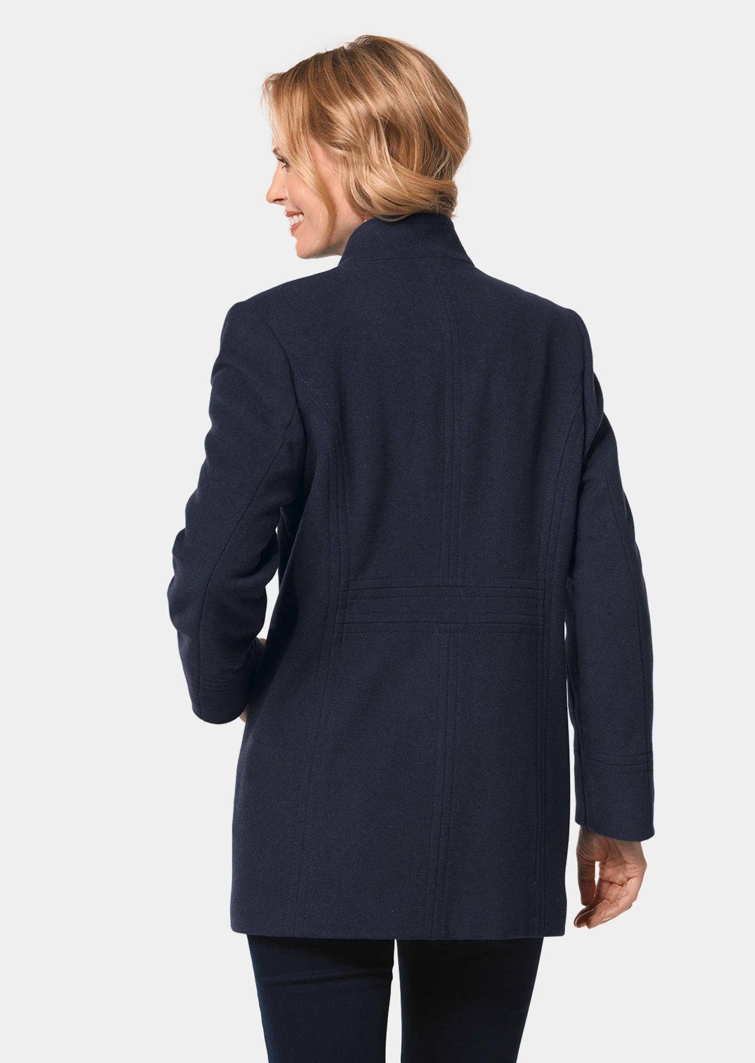 GOLDNER Wolljacke Eleganter Wintermantel mit Stehkragen Longmantel mit Knöpfen, Schubtaschen und Langarm