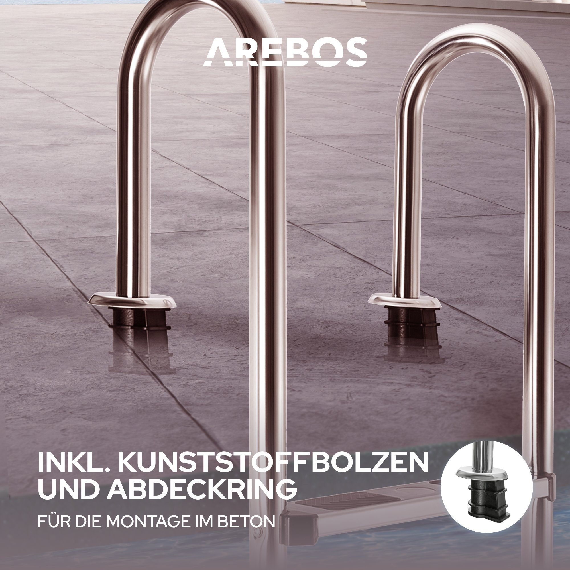 Arebos Poolleiter Edelstahl, inkl. Kunststoffbolzen, Flanschrohr und Montagematerial (Stück)