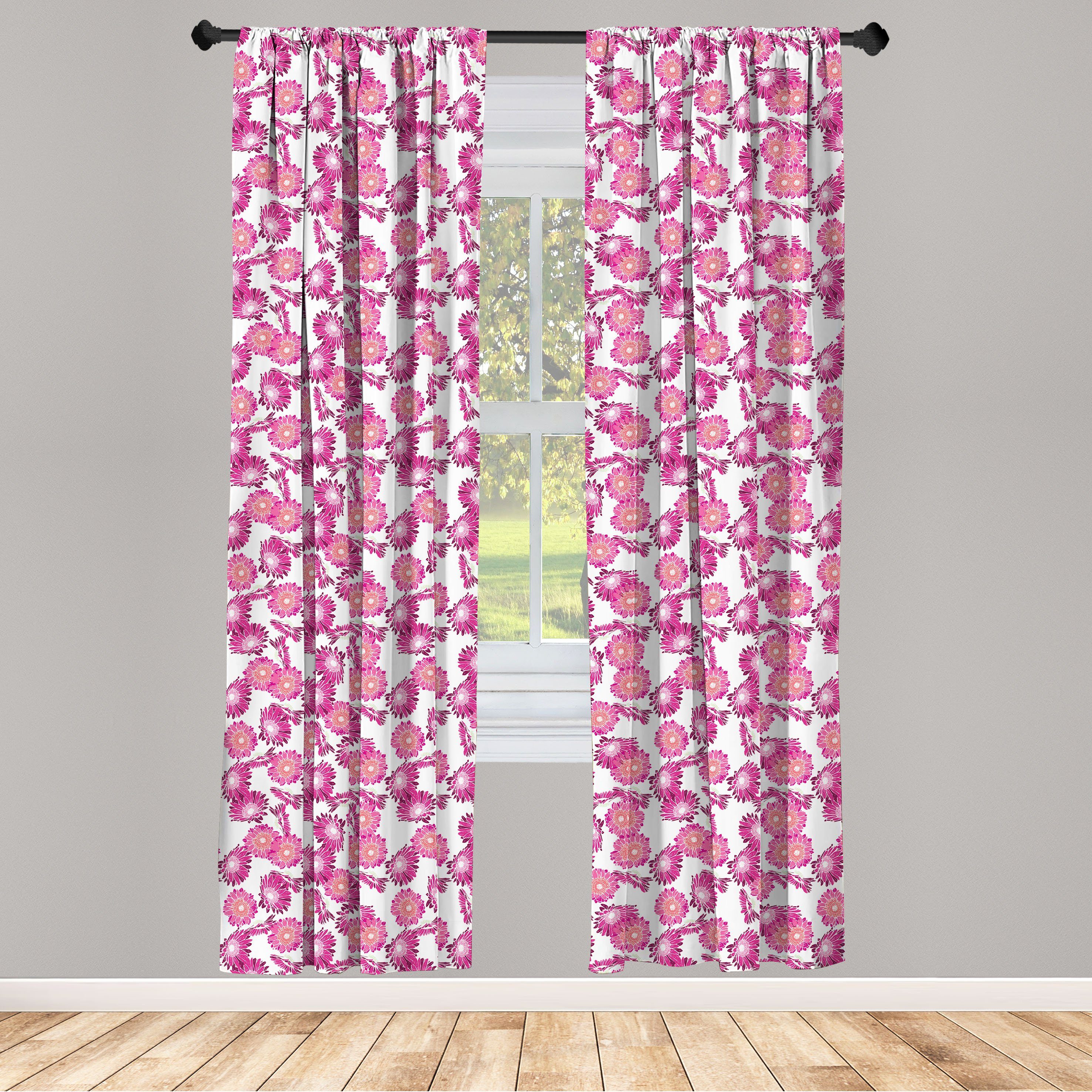 Gardine Vorhang für Wohnzimmer Schlafzimmer Dekor, Abakuhaus, Microfaser, Frühling Pinkish Gerbera-Blüten