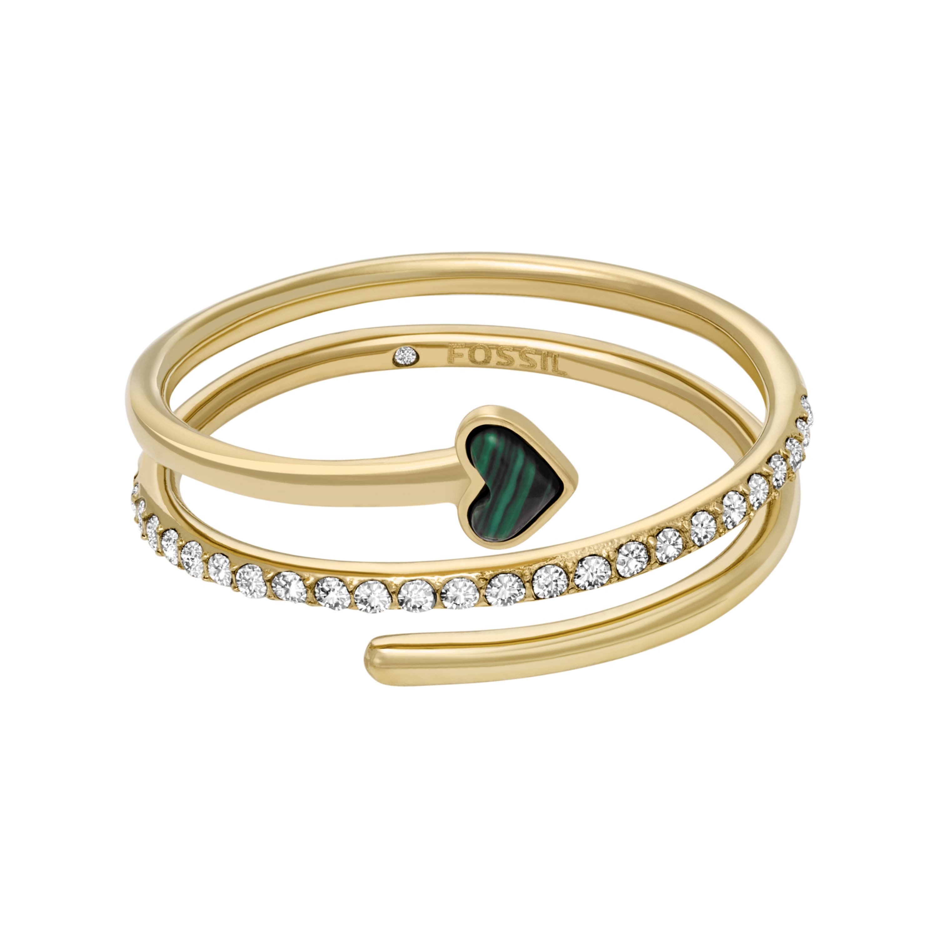 Fossil Fingerring Schmuck Geschenk Edelstahl Ring JEWELRY Herz, mit Glasstein, Malachit