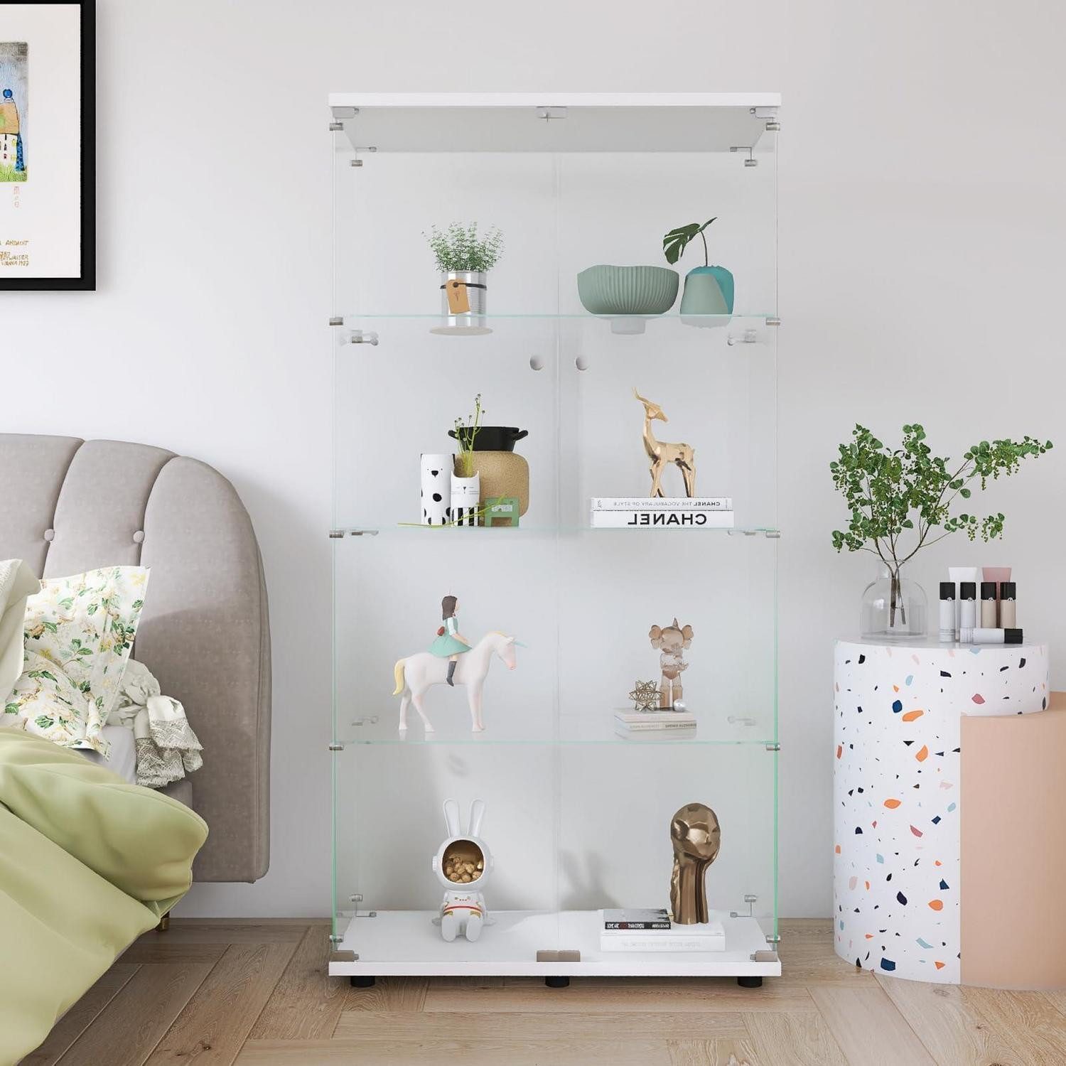 LuxusKollektion Glasvitrine Vitrine Glas Regalschrank Wohnzimmer 4 Etagen 2 Tür 164*80*36cm Weiß
