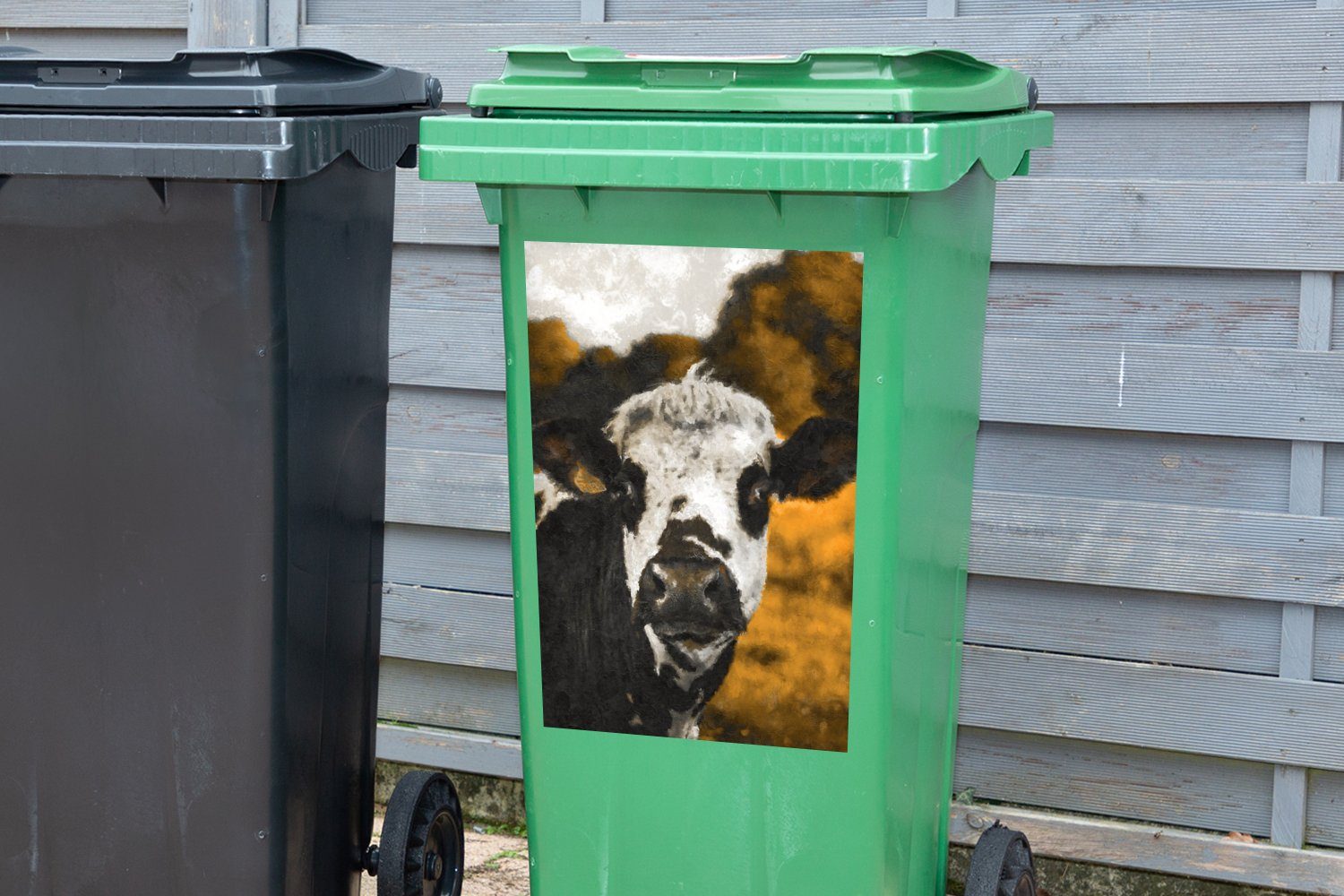 Schwarz St), (1 Kuh - Querformat Sticker, Wandsticker Mülleimer-aufkleber, MuchoWow Abfalbehälter Mülltonne, Container, -
