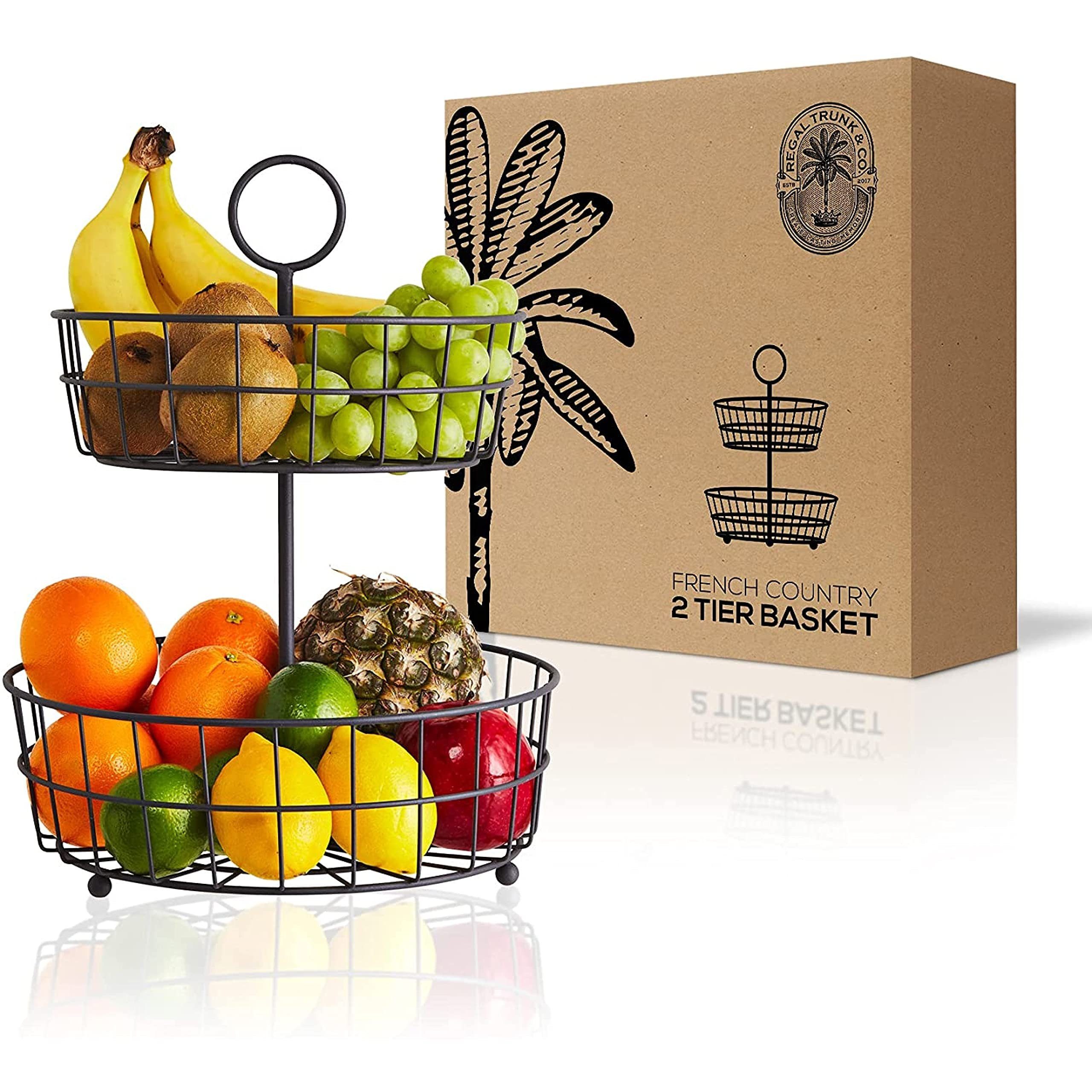 Regal Trunk & Co Dekokorb 2-Stöckiger Obstkorb, Obstkorb 2 Etagen Obstkorbständer Mit 2 Etageneisen | Dekokörbe