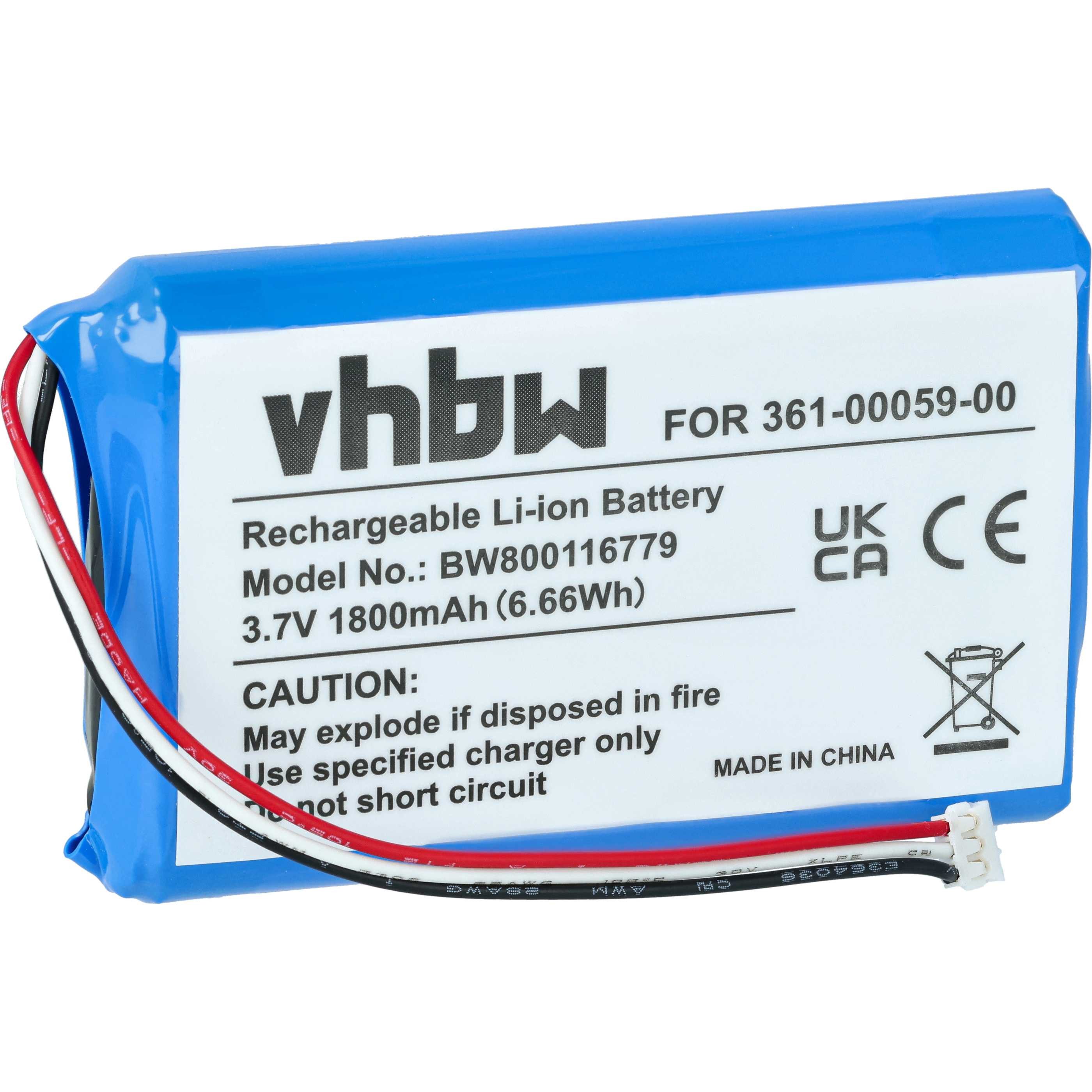 vhbw Akku Ersatz für Garmin 361-00059-01, 361-00059-00, 020-00218-05, Akku Akku Li-Polymer 1800 mAh (3,7 V, 1 St), Leistungsfähiger Austausch-Akku für Navigationsgerät, Wiederaufladbar