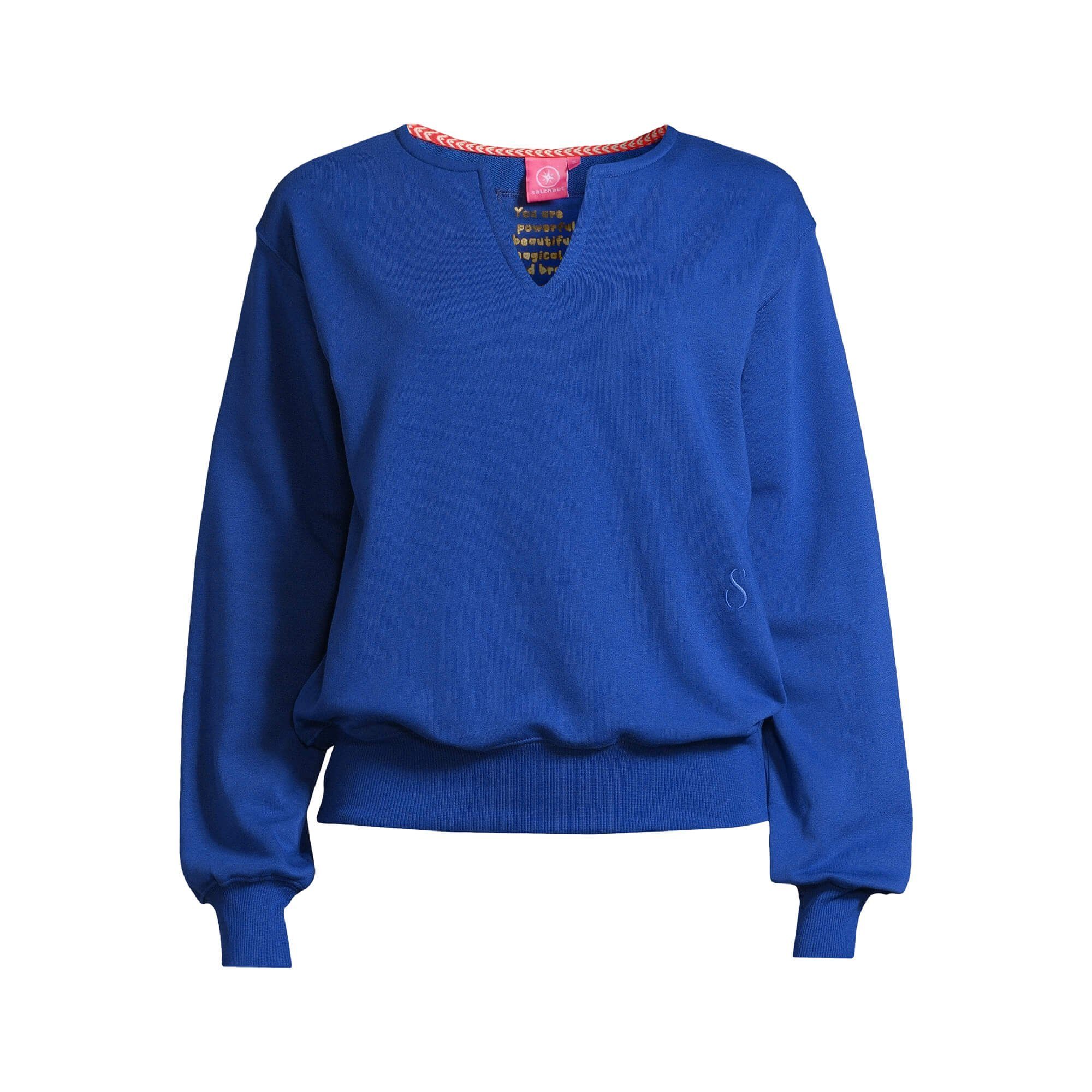 Sweatshirt salzhaut V-Ausschnitt-Pullover und Puffärmeln Moos Pullover langem Damen V-Ausschnitt mit