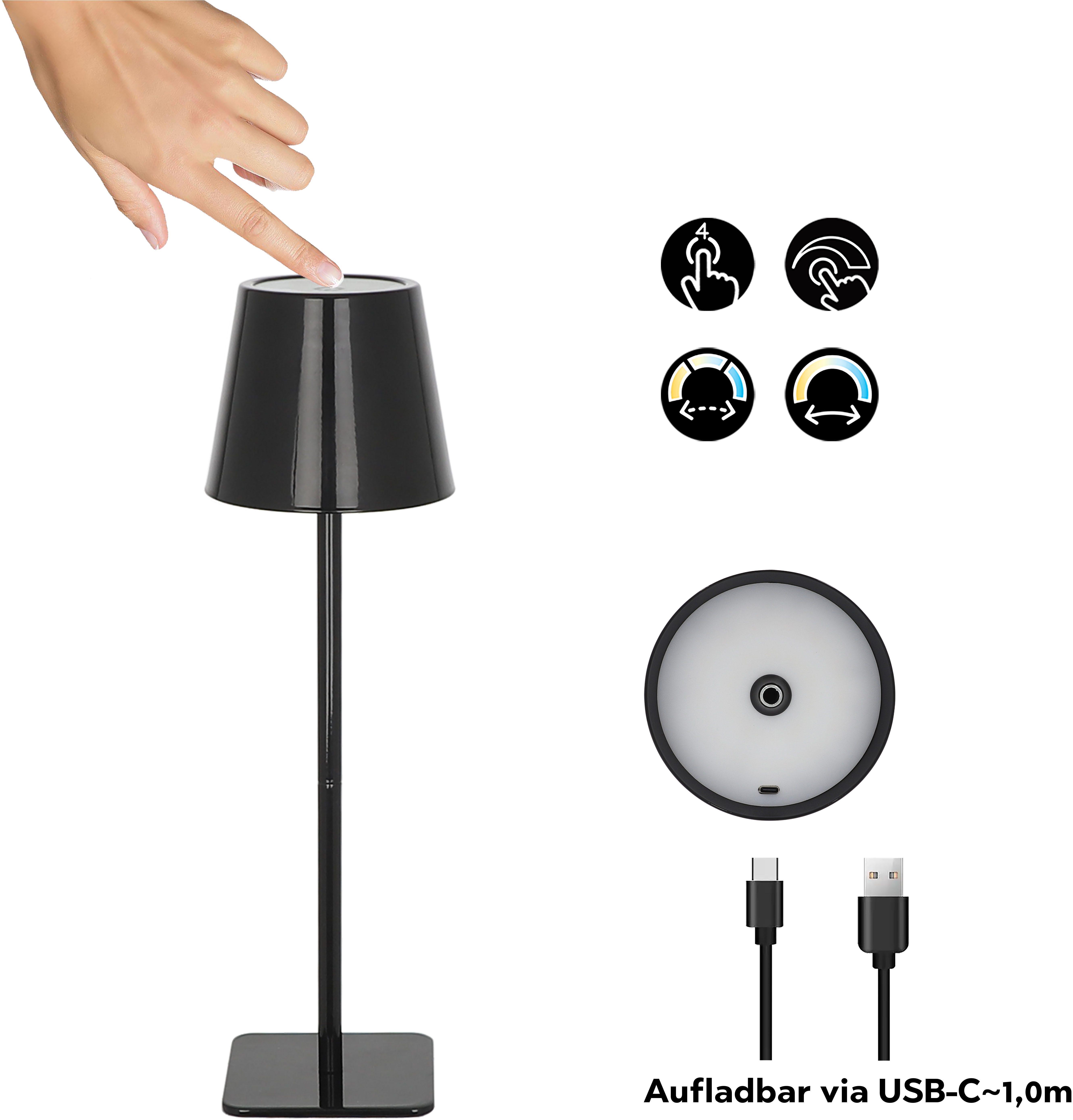 OTTO home LED Tischleuchte Merrin - 2er Set Akkuleuchte, Dimmer, Dimmfunktion, USB-Ladefunktion, LED fest integriert, warmweiß - kaltweiß, 2er Set, dimmbar, Far – Bild 5 von 5