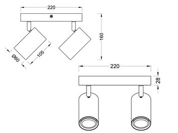 meineWunschleuchte LED Deckenstrahler, Dimmfunktion, LED wechselbar, Warmweiß, kleine Balkenlampe innen Holz-lampe Decke Treppenhaus Spotlampen Ø22cm