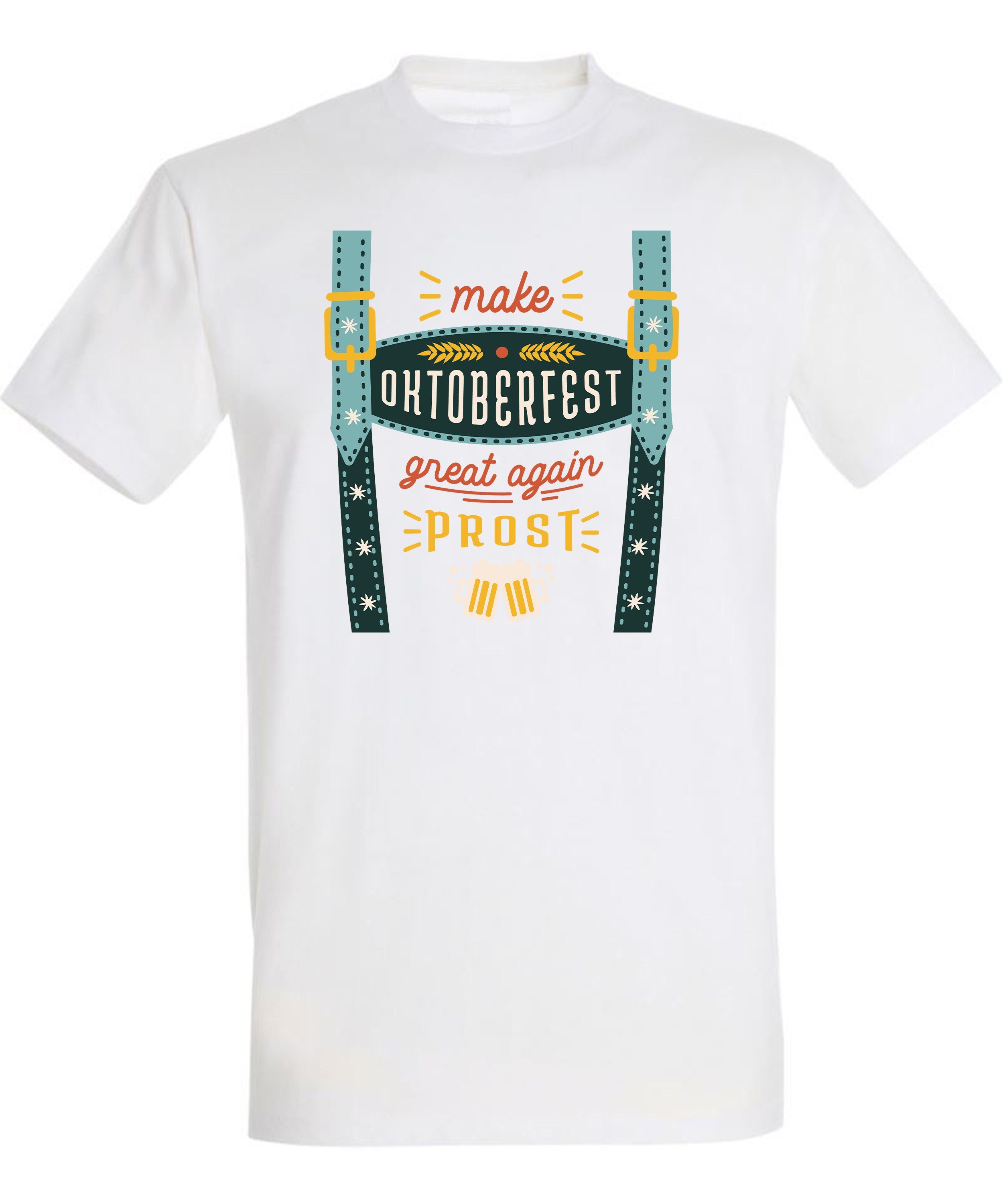 Fit, T-Shirt Hosenträger Trinkshirt Aufdruck T-Shirt Baumwollshirt Print Shirt Herren Regular Fun mit Oktoberfest MyDesign24 weiss - i317