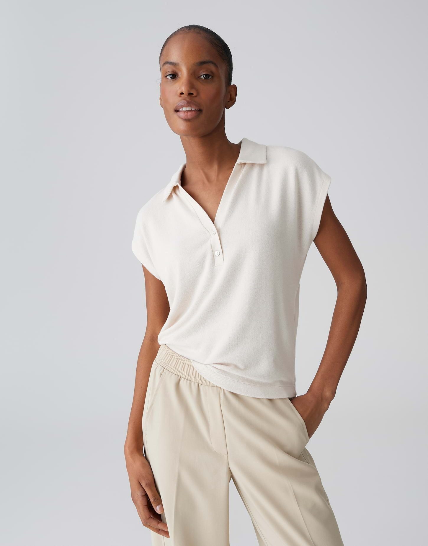 OPUS Shirttop Weiches Poloshirt aus ECOVERO™ Viskosemix weicher Griff und lockere Passform