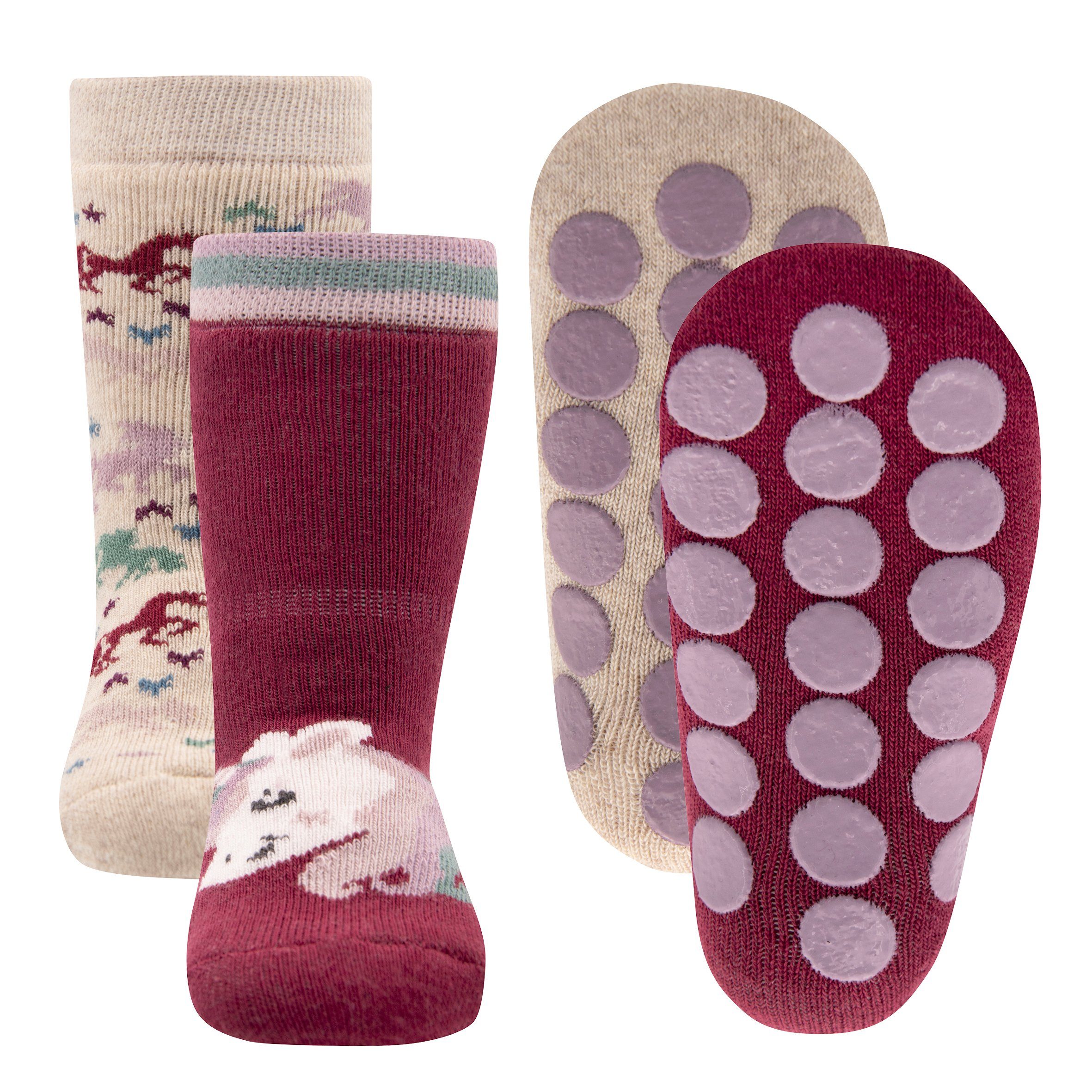 Ewers ABS-Socken Einhorn Ewers 2er (2-Paar) Krabbelsocken marone Stoppersocken ABS-Socken Pack