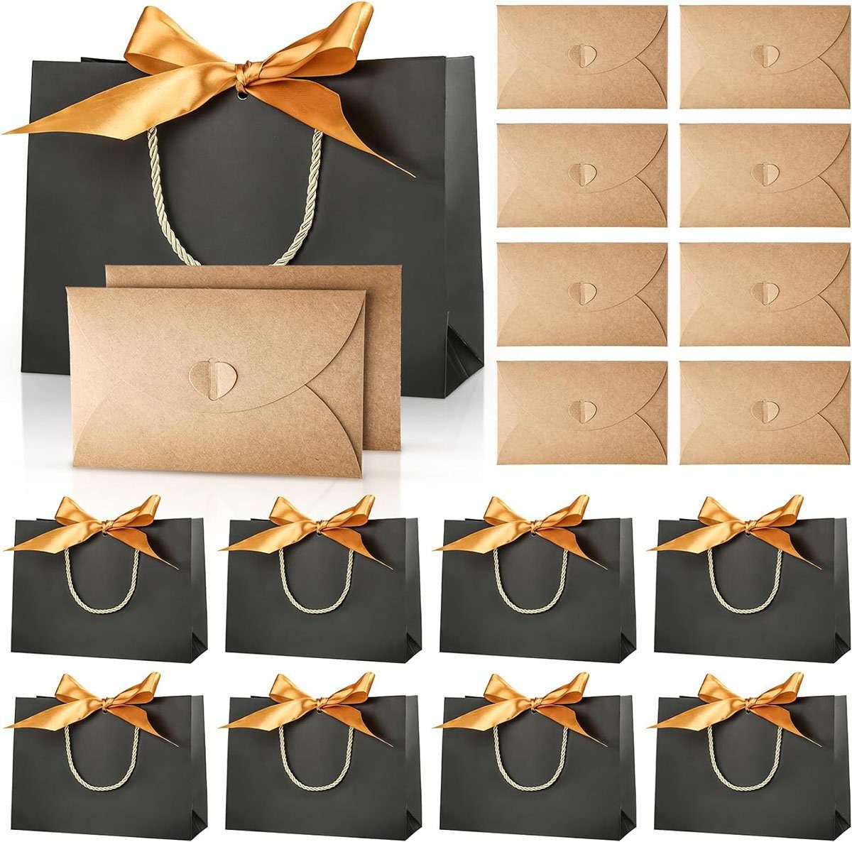 CTGtree Geschenkpapier 8 Stück Geschenktüten Set Glückwunschkarte Schwarz, (16St) | Geschenkpapier